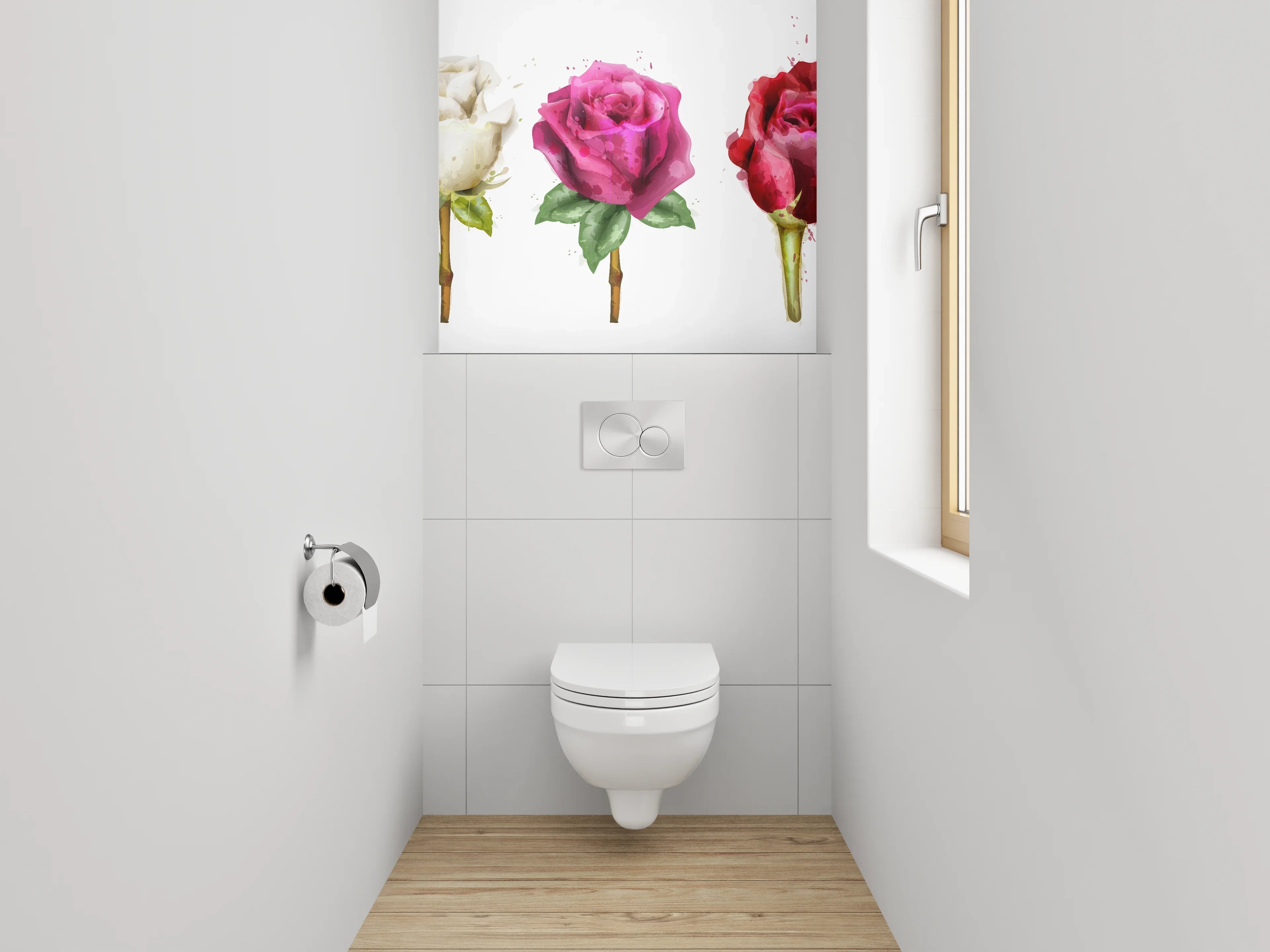 WC-Rückwand - Aquarell Rosen – Bunte Blütenpracht