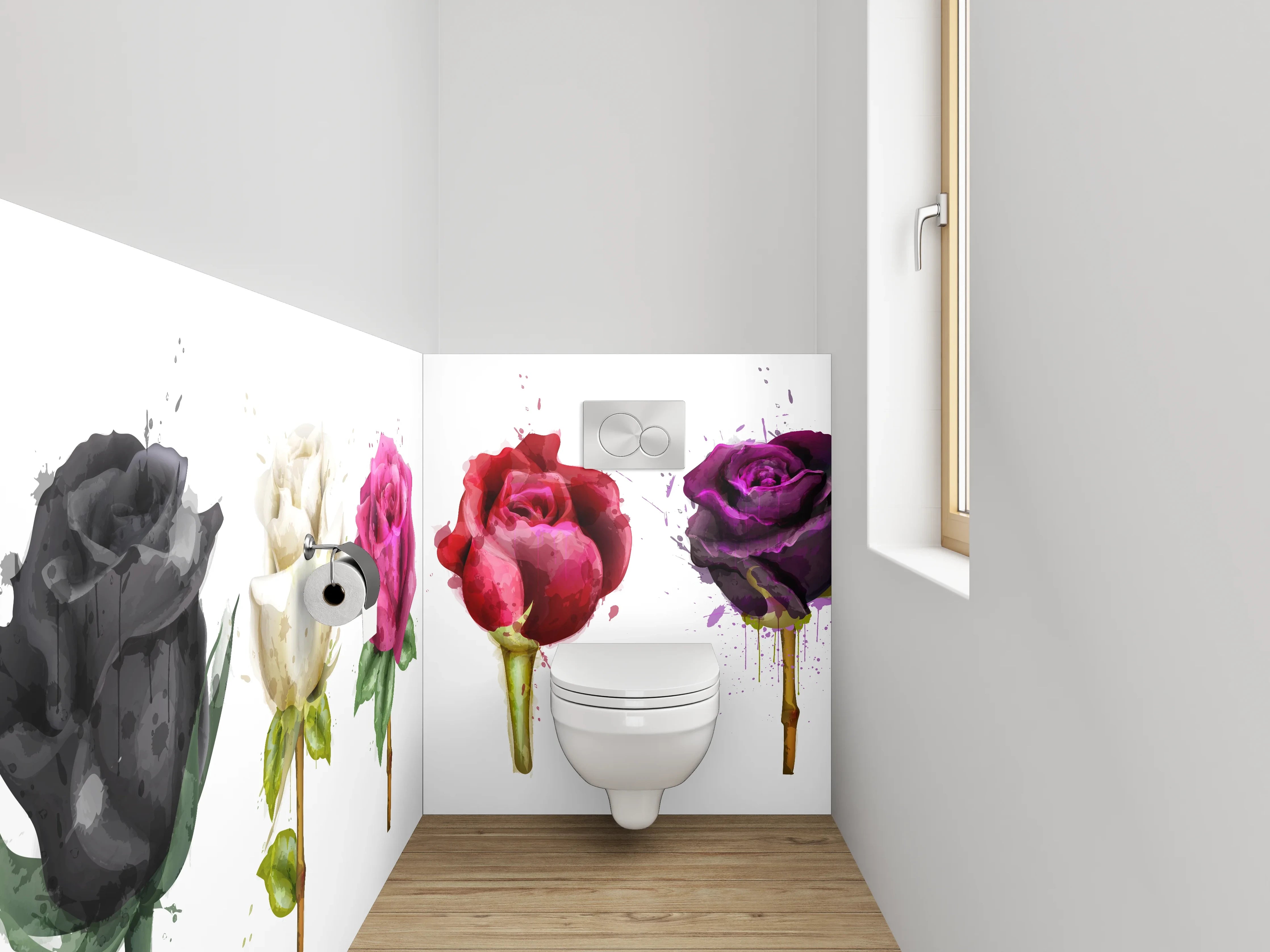 WC-Rückwand - Aquarell Rosen – Bunte Blütenpracht