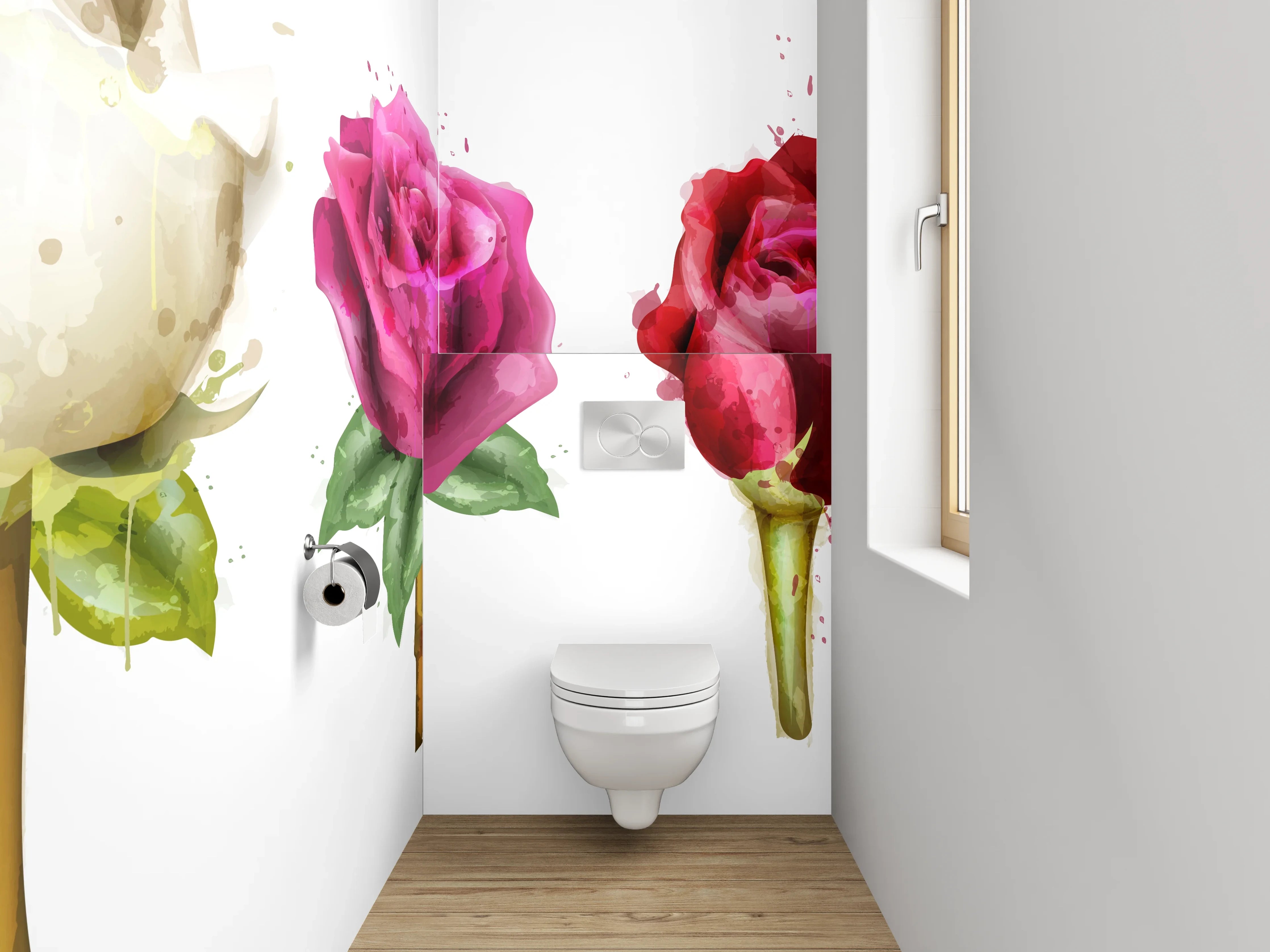 WC-Rückwand - Aquarell Rosen – Bunte Blütenpracht