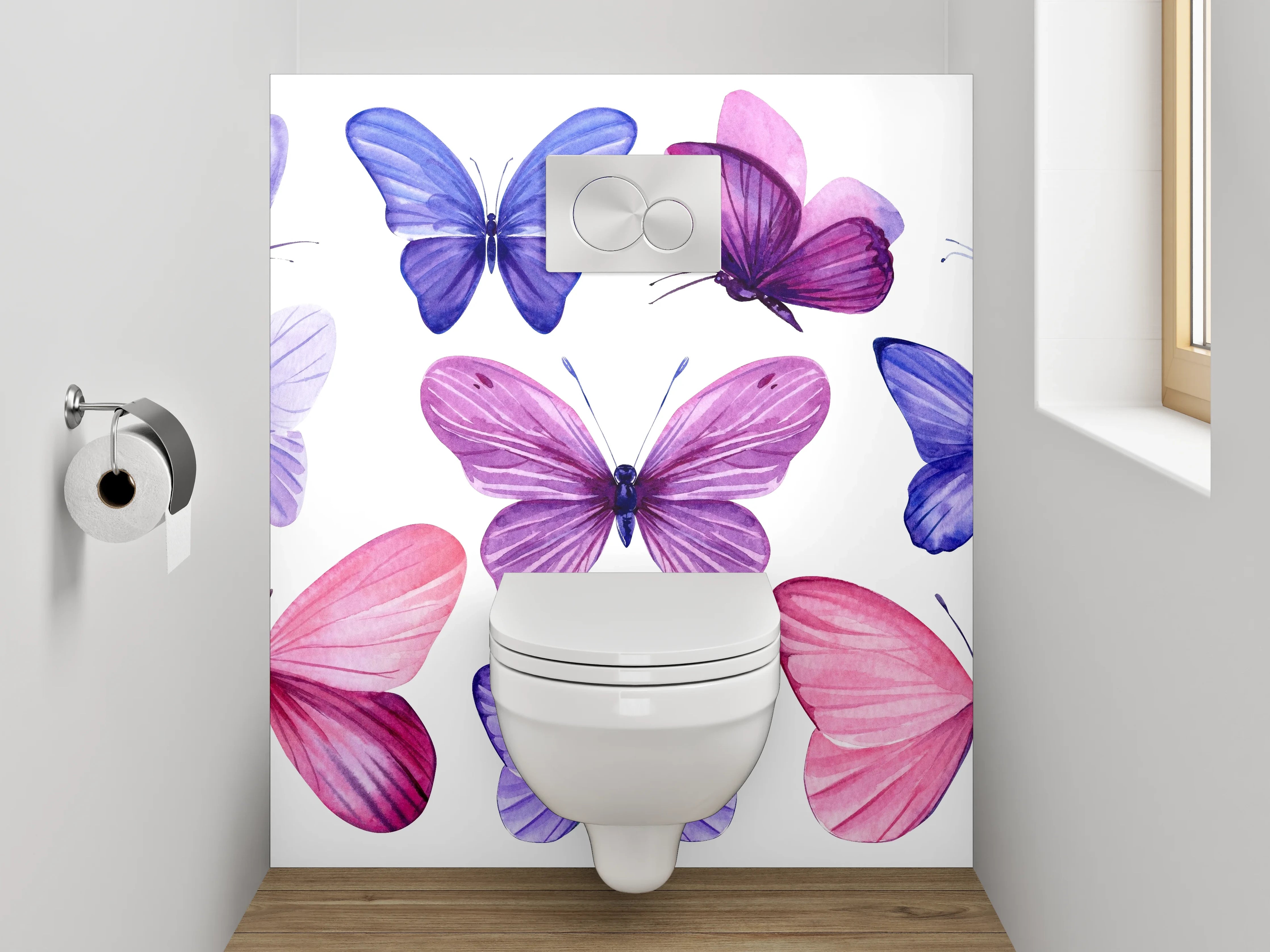 WC-Rückwand - Aquarell Schmetterlinge Lila Rosa Deko