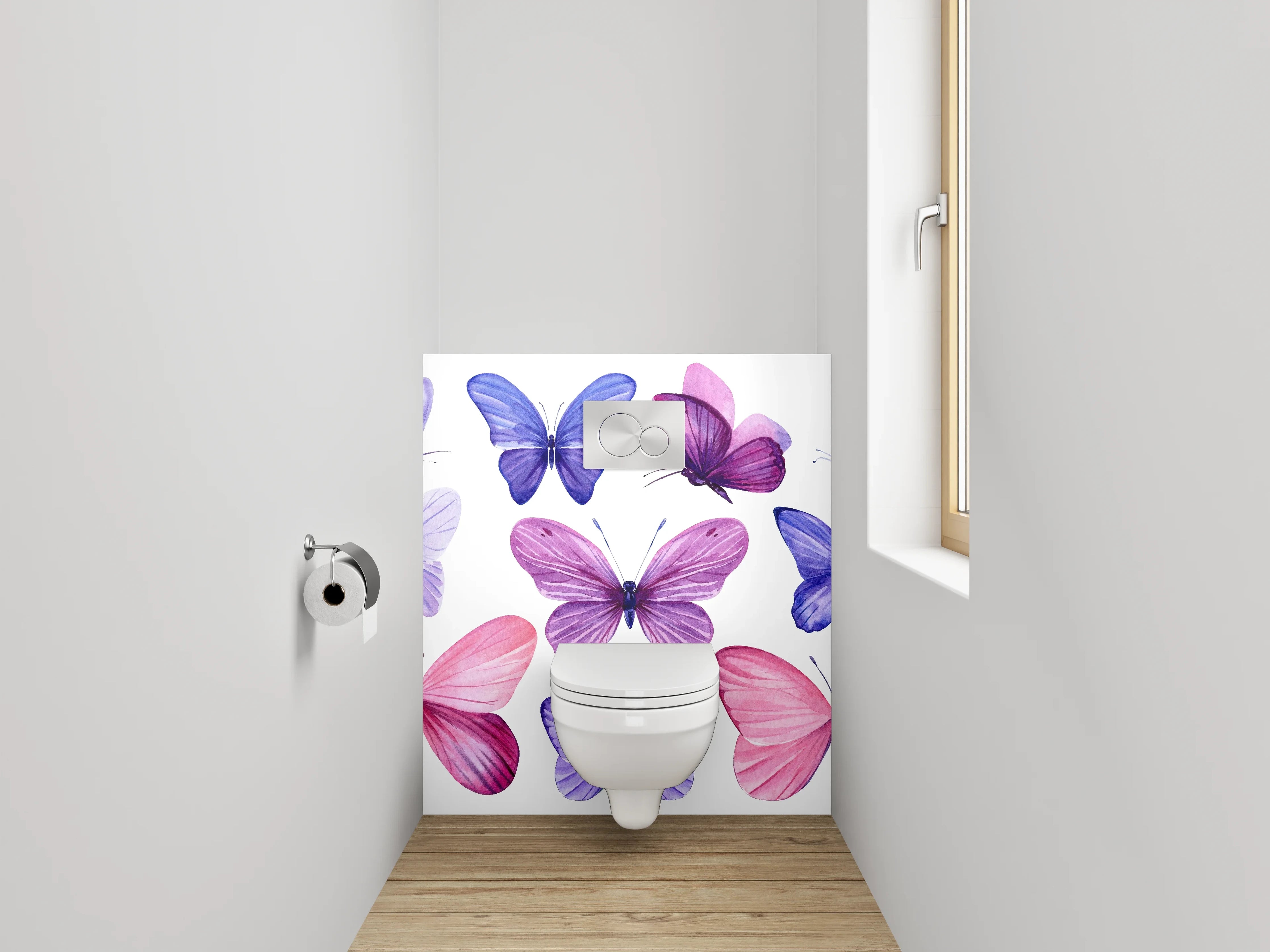 WC-Rückwand - Aquarell Schmetterlinge Lila Rosa Deko