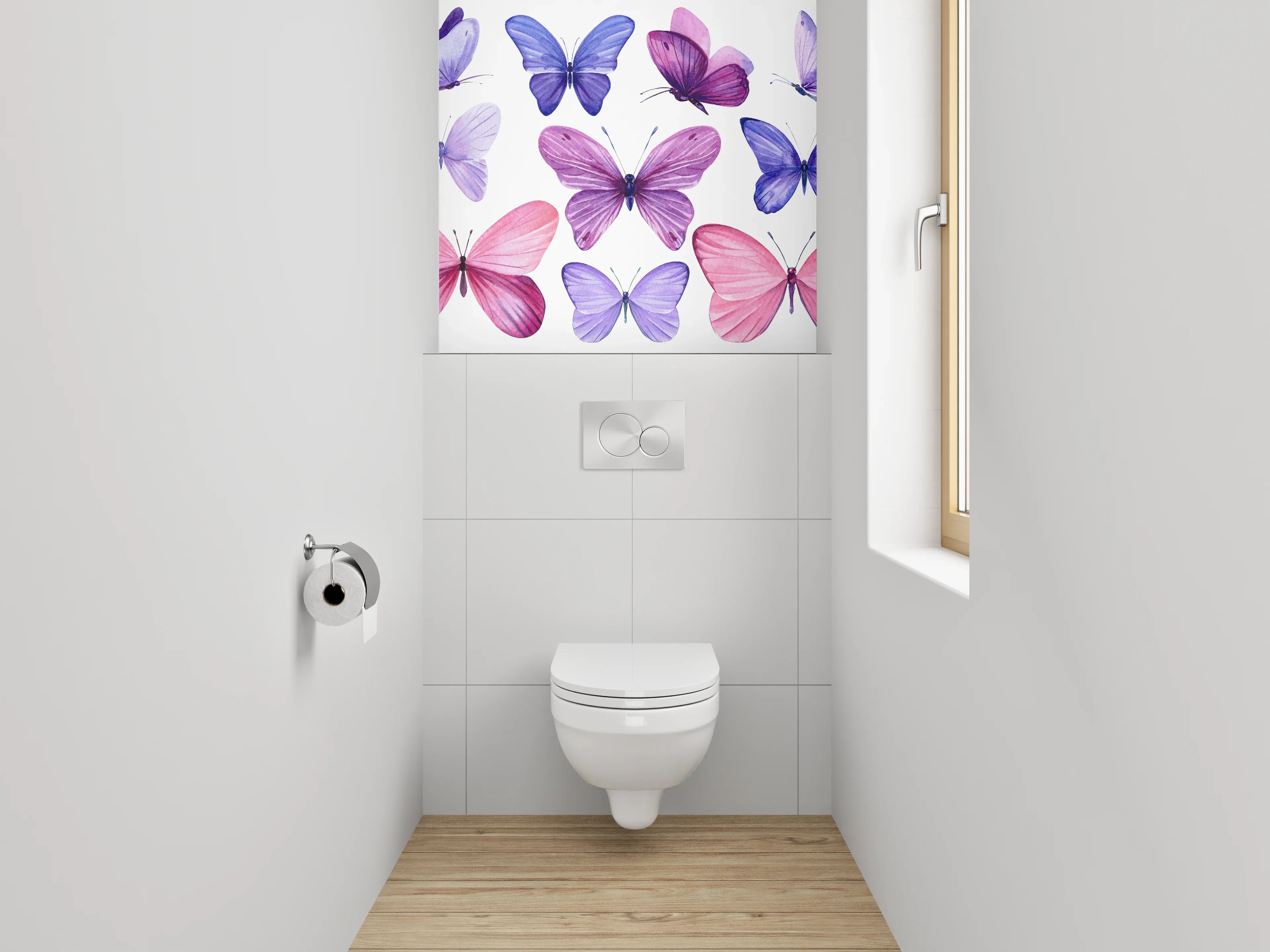 WC-Rückwand - Aquarell Schmetterlinge Lila Rosa Deko