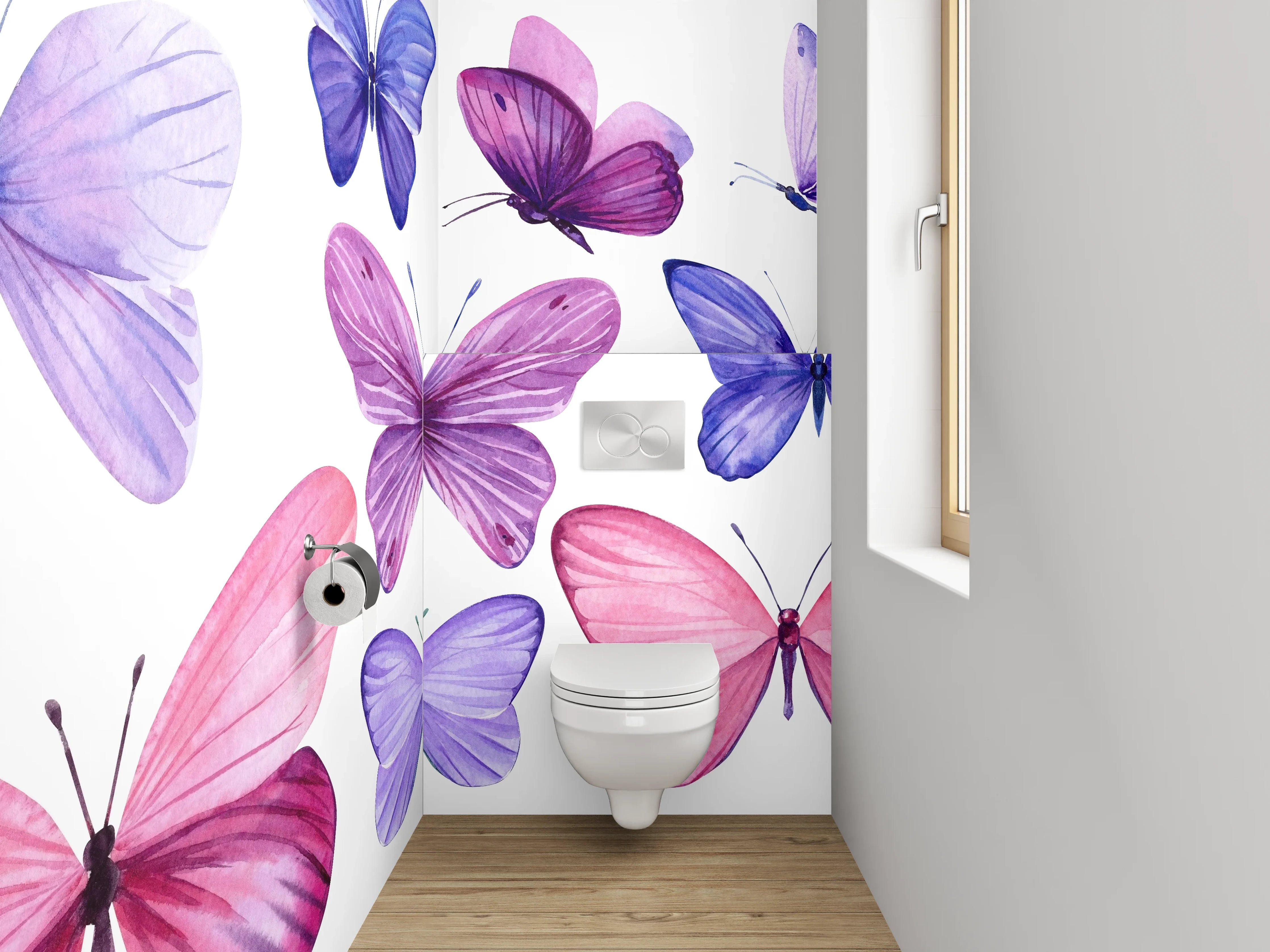 WC-Rückwand - Aquarell Schmetterlinge Lila Rosa Deko