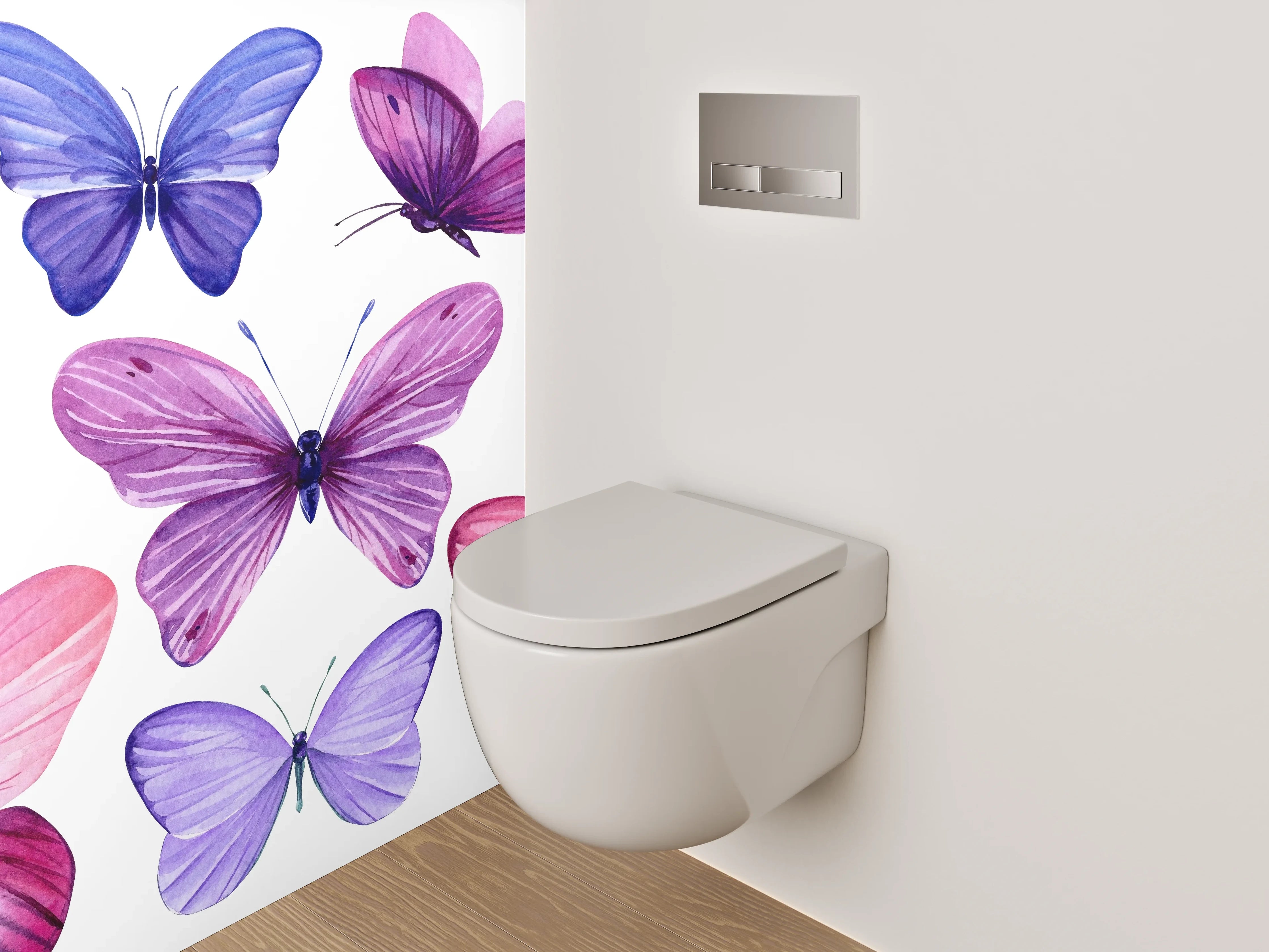 WC-Rückwand - Aquarell Schmetterlinge Lila Rosa Deko