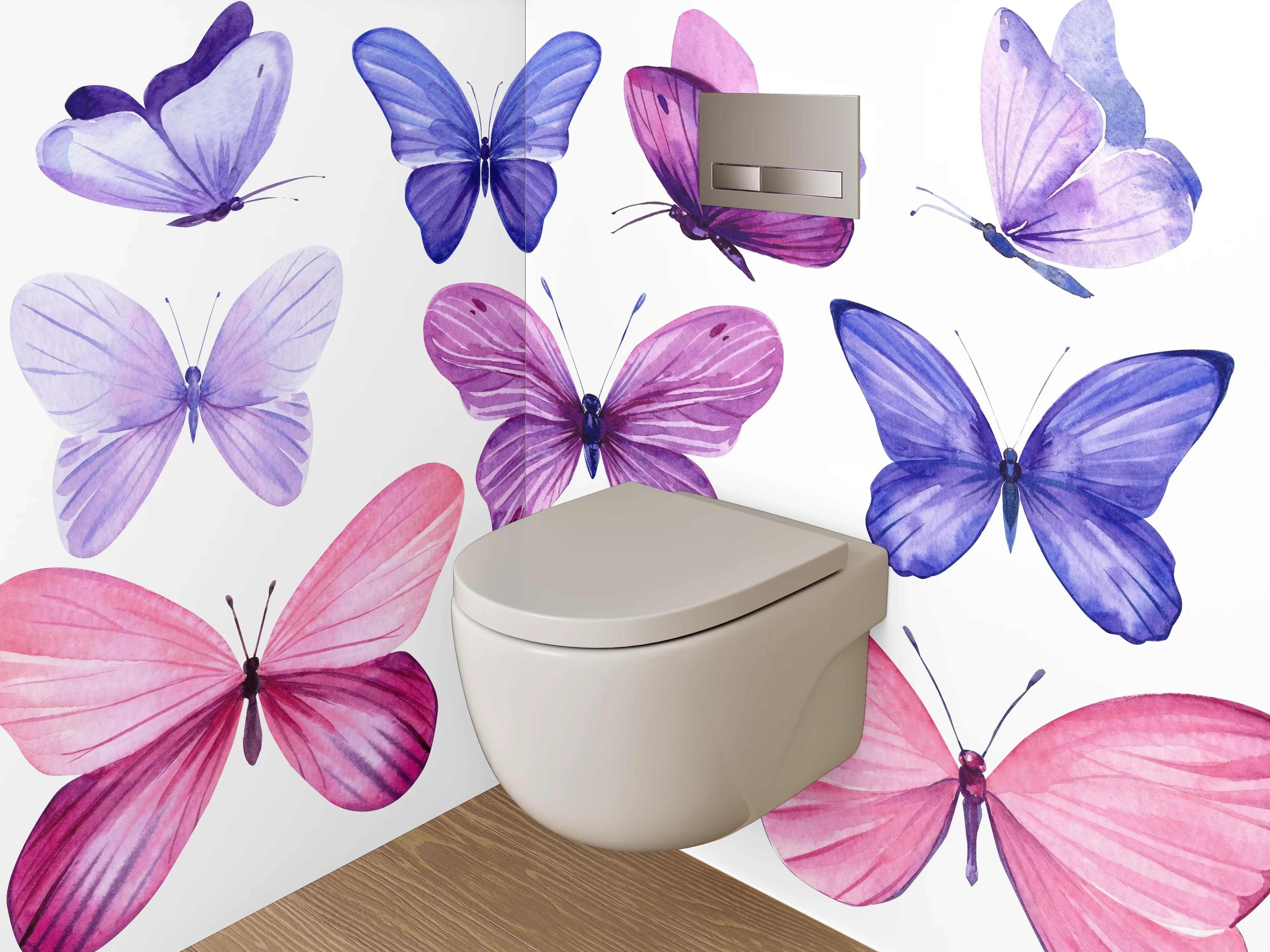 WC-Rückwand - Aquarell Schmetterlinge Lila Rosa Deko