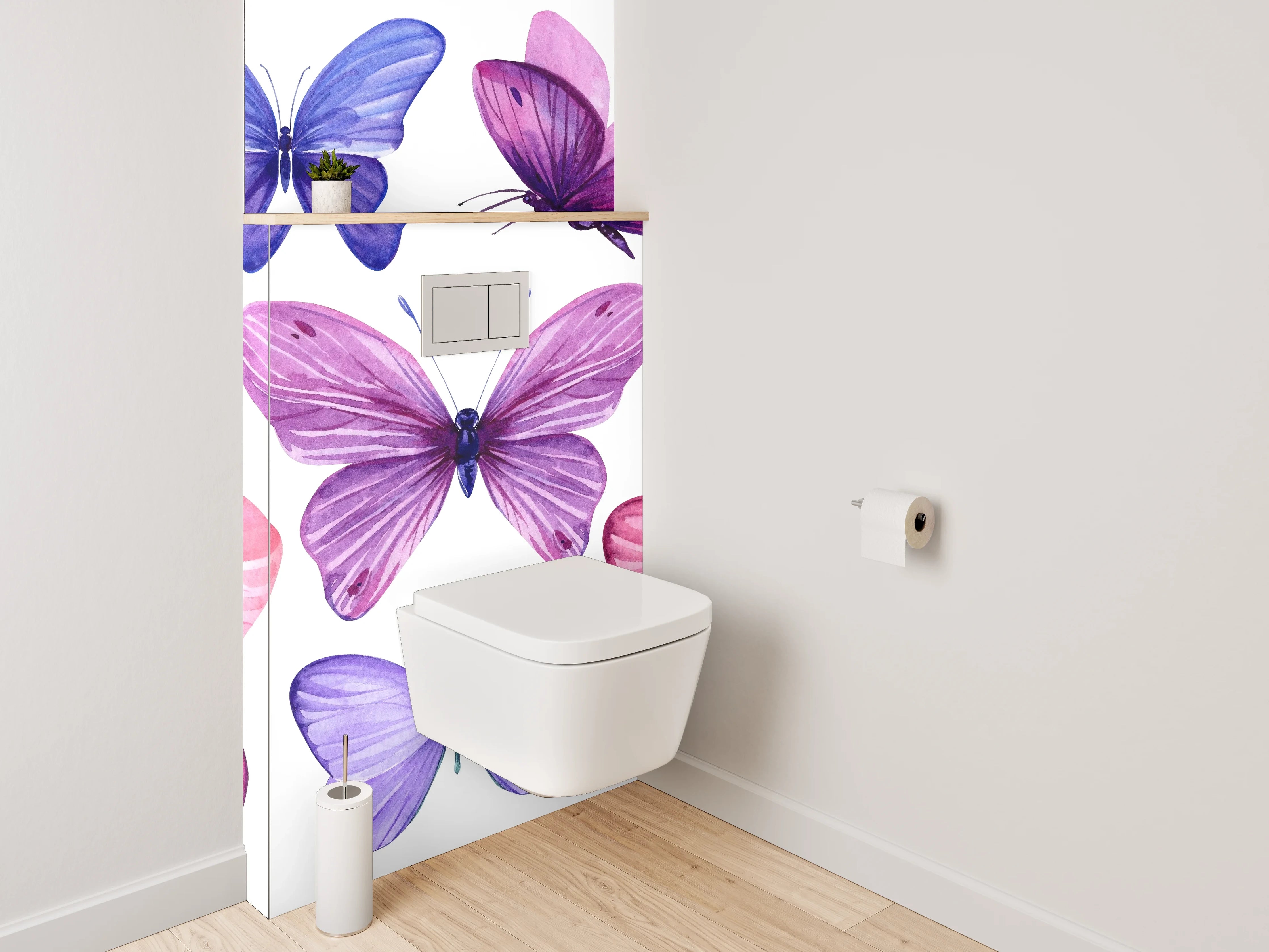 WC-Rückwand - Aquarell Schmetterlinge Lila Rosa Deko