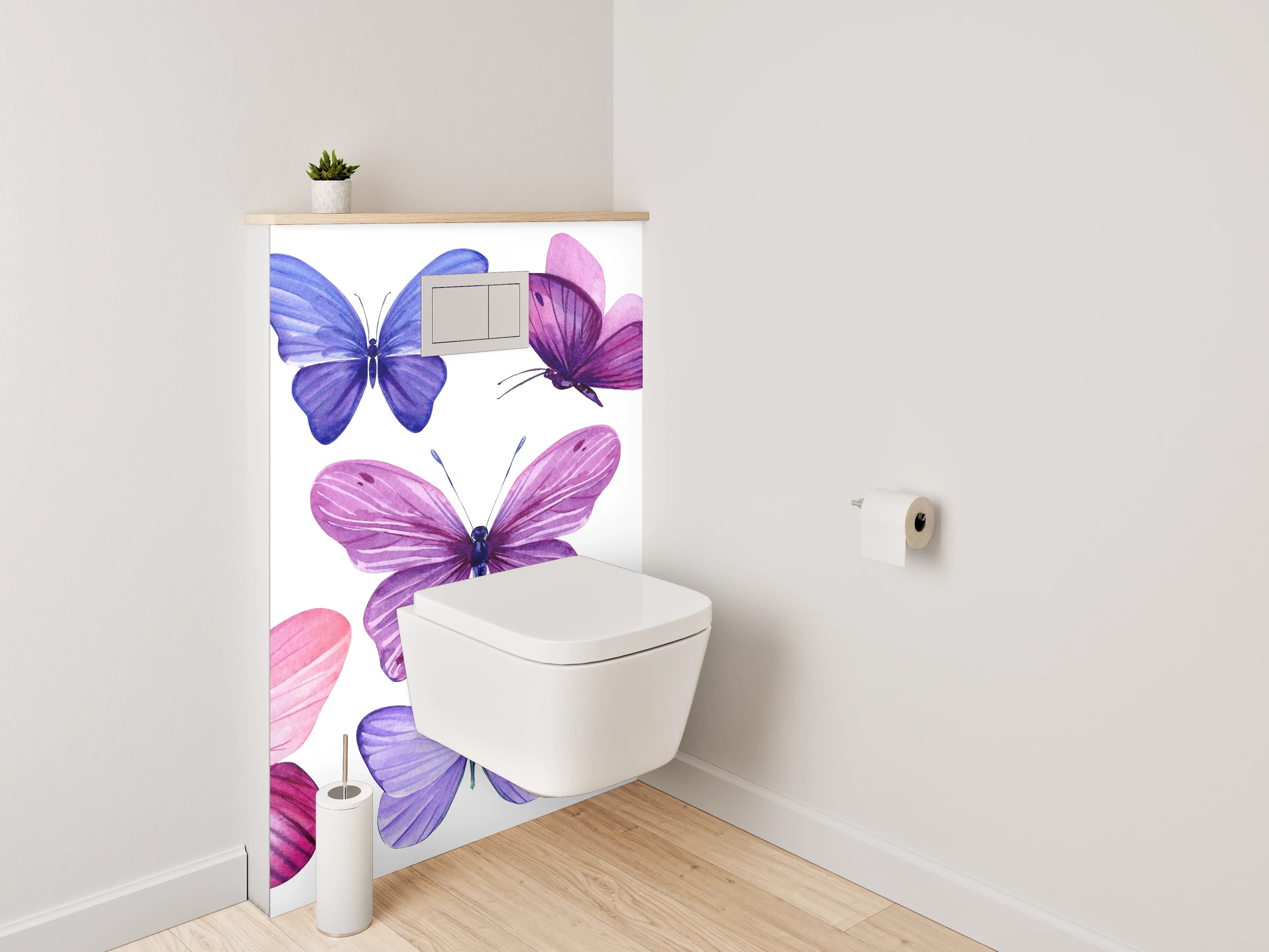 WC-Rückwand - Aquarell Schmetterlinge Lila Rosa Deko