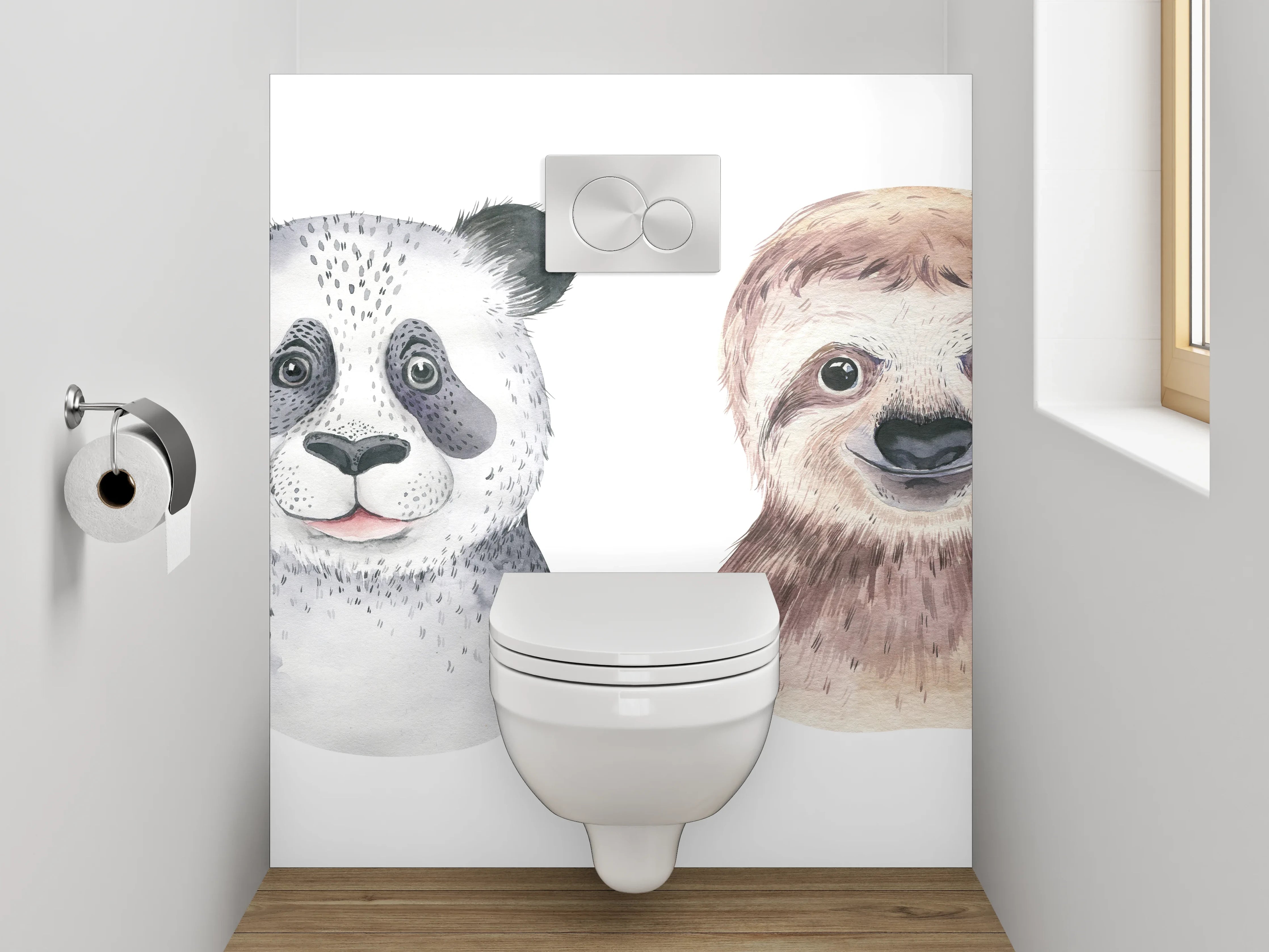 WC-Rückwand - Aquarell Tierportraits: Koala, Panda, Faultier, Elefant