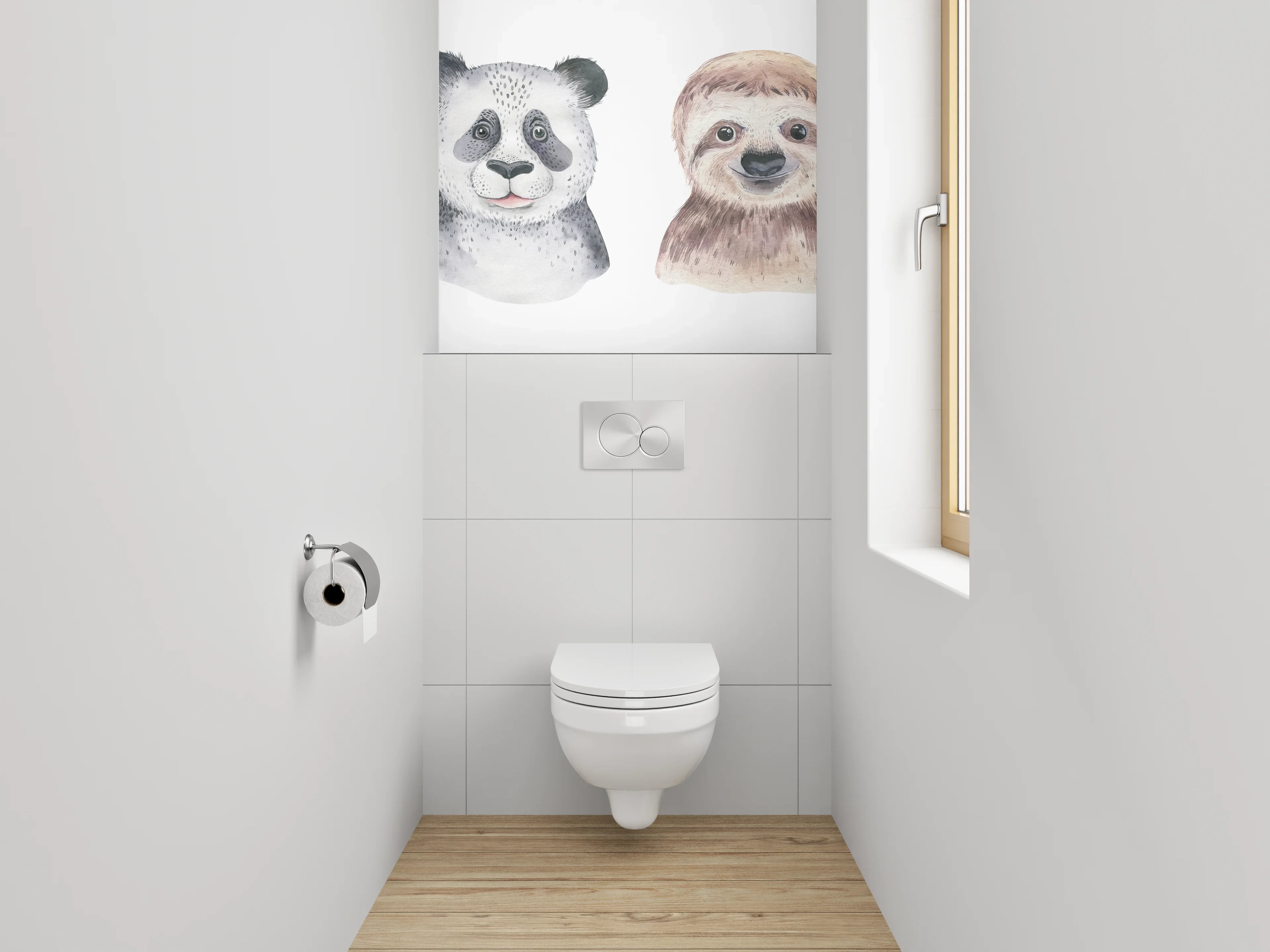 WC-Rückwand - Aquarell Tierportraits: Koala, Panda, Faultier, Elefant