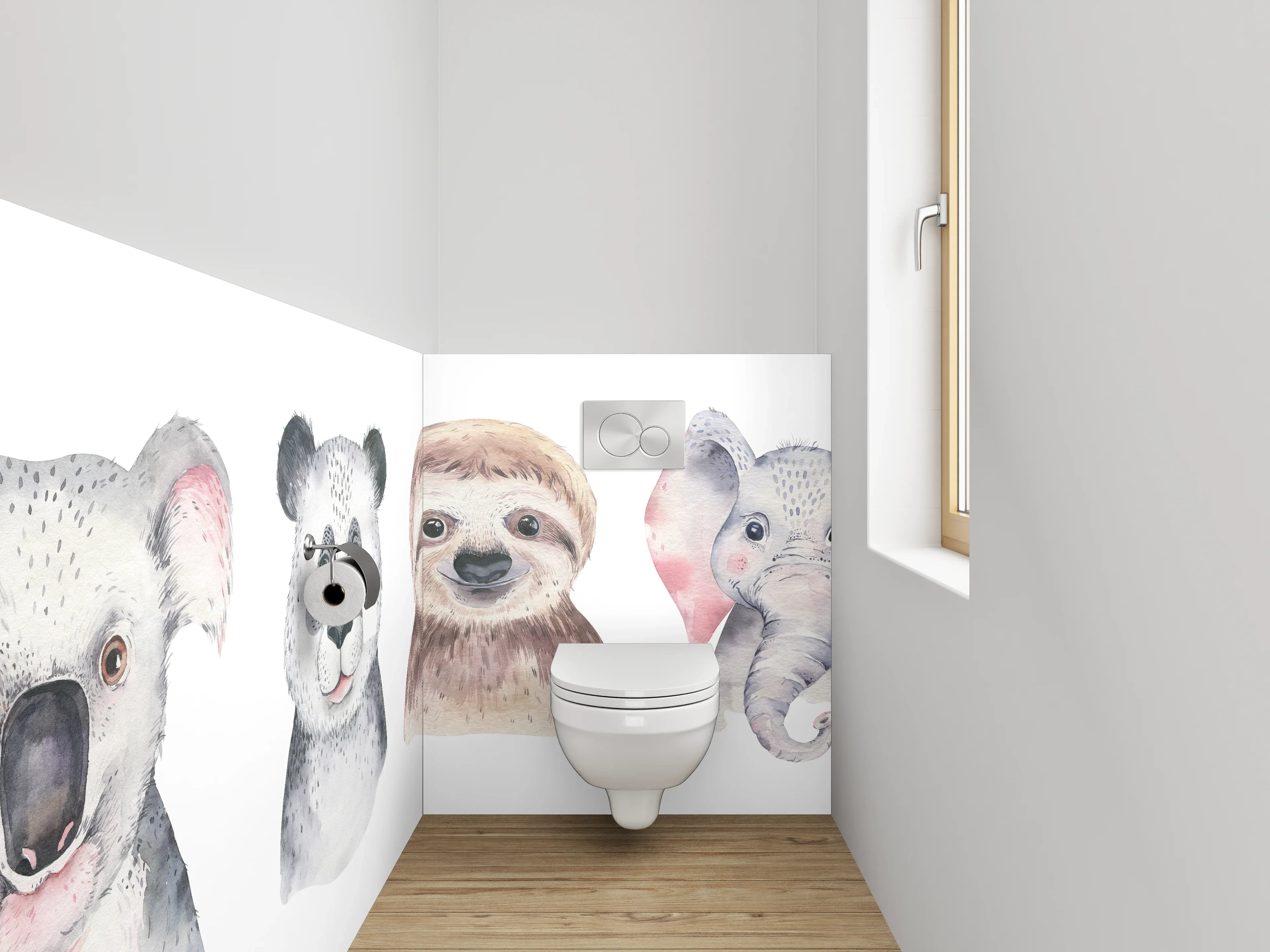 WC-Rückwand - Aquarell Tierportraits: Koala, Panda, Faultier, Elefant