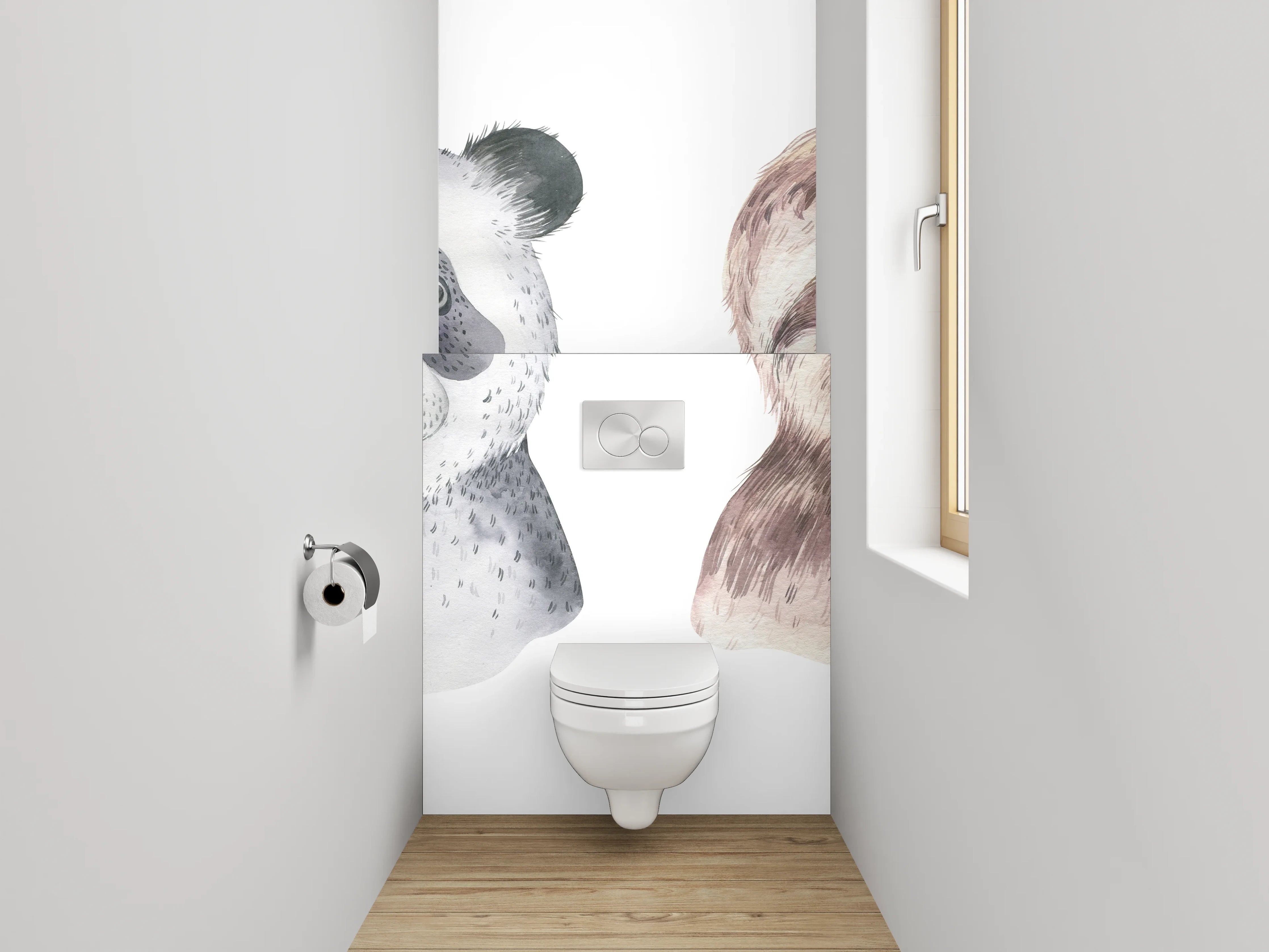 WC-Rückwand - Aquarell Tierportraits: Koala, Panda, Faultier, Elefant