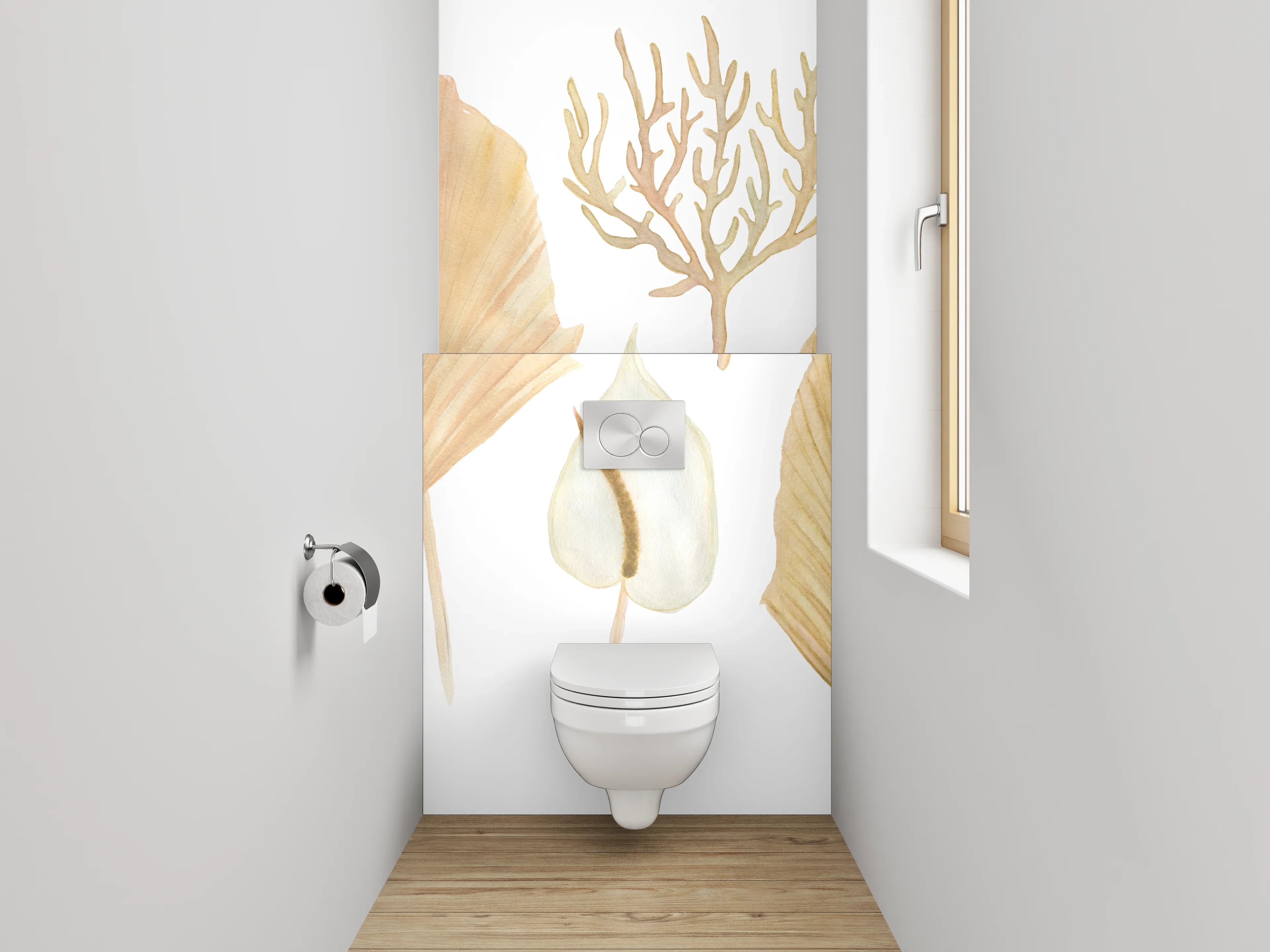 WC-Rückwand - Aquarell Trockenblätter Pflanzen Illustration