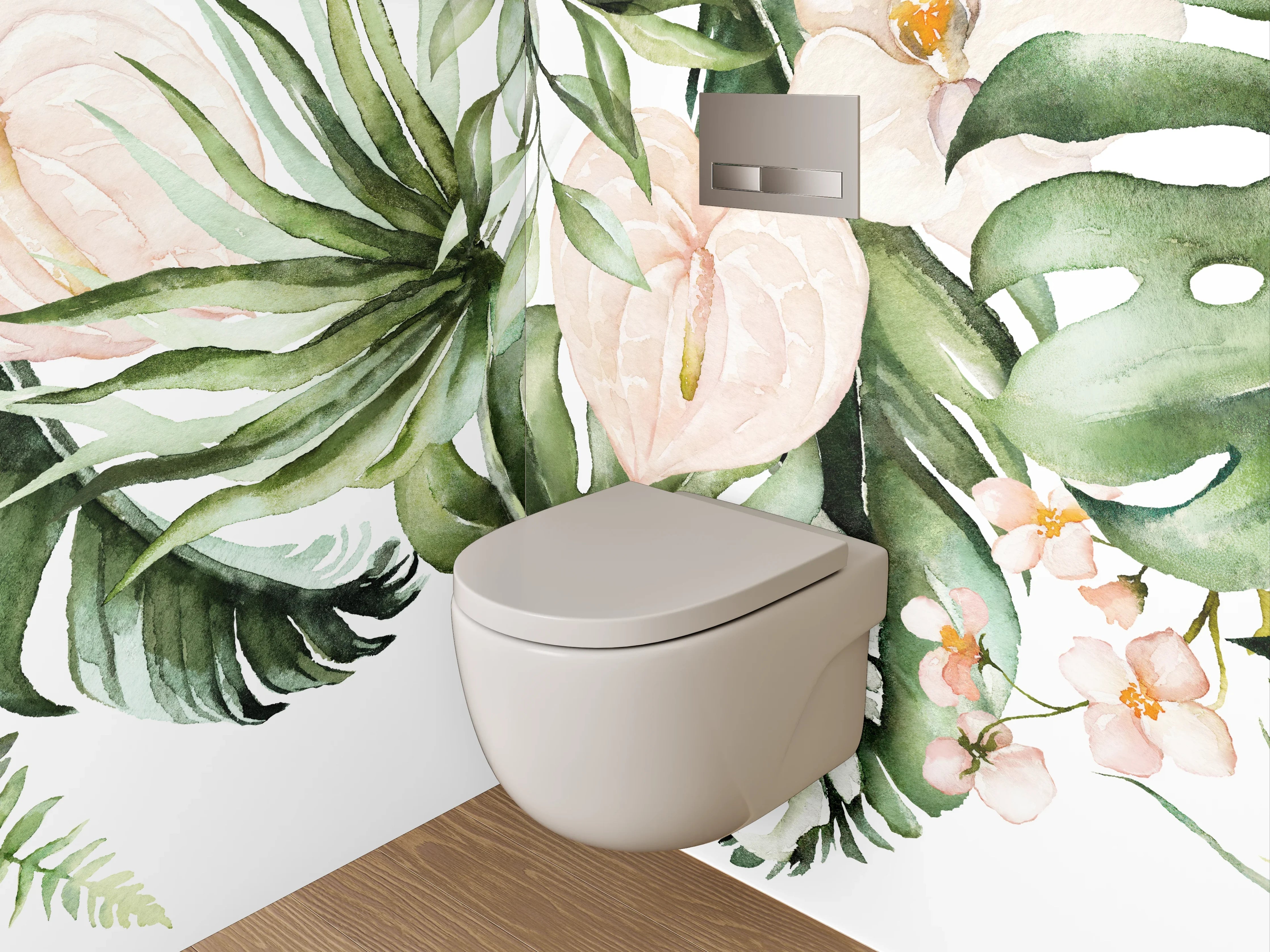 WC-Rückwand - Aquarell Tropenblätter & zarte Blüten