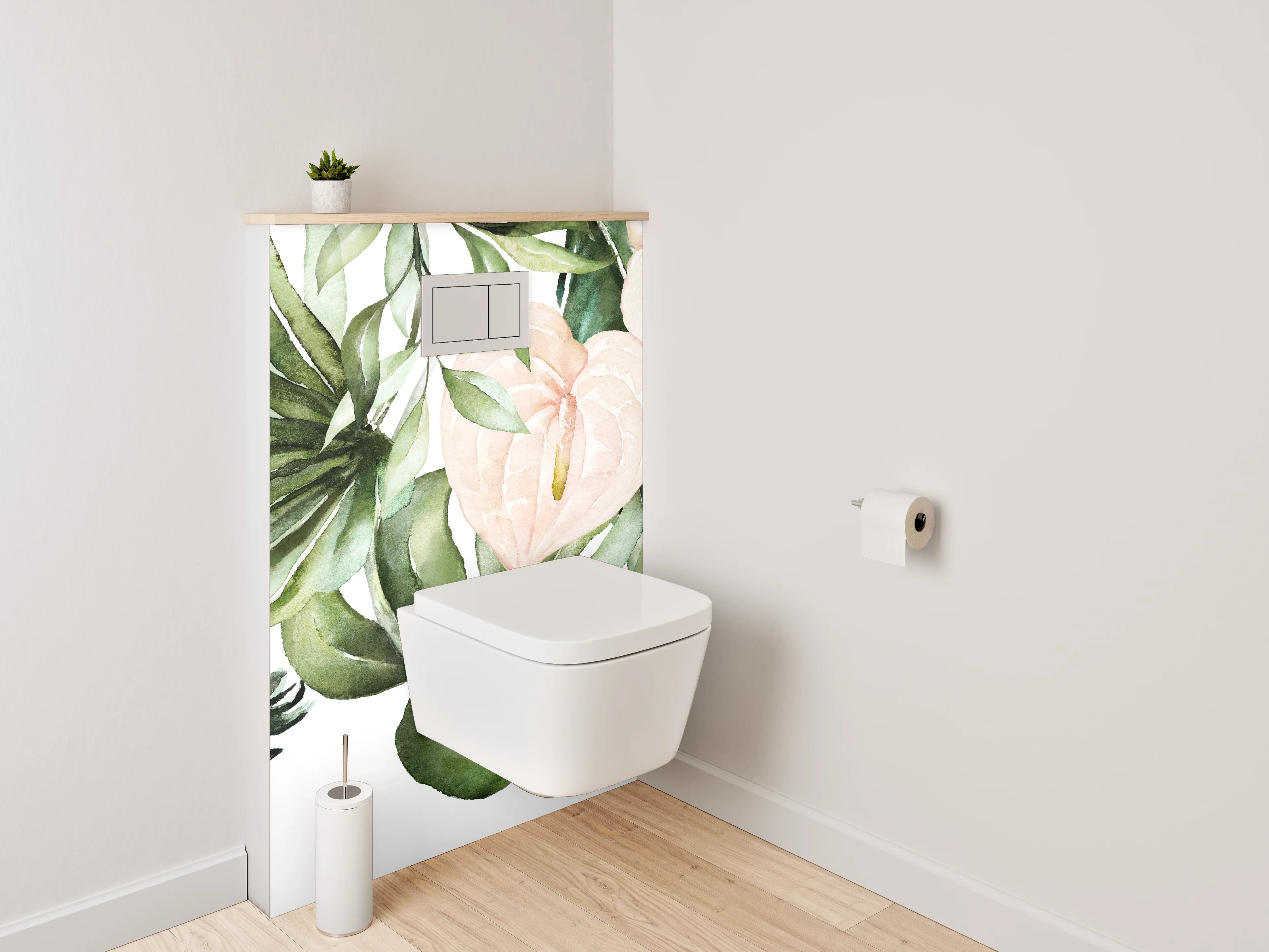WC-Rückwand - Aquarell Tropenblätter & zarte Blüten