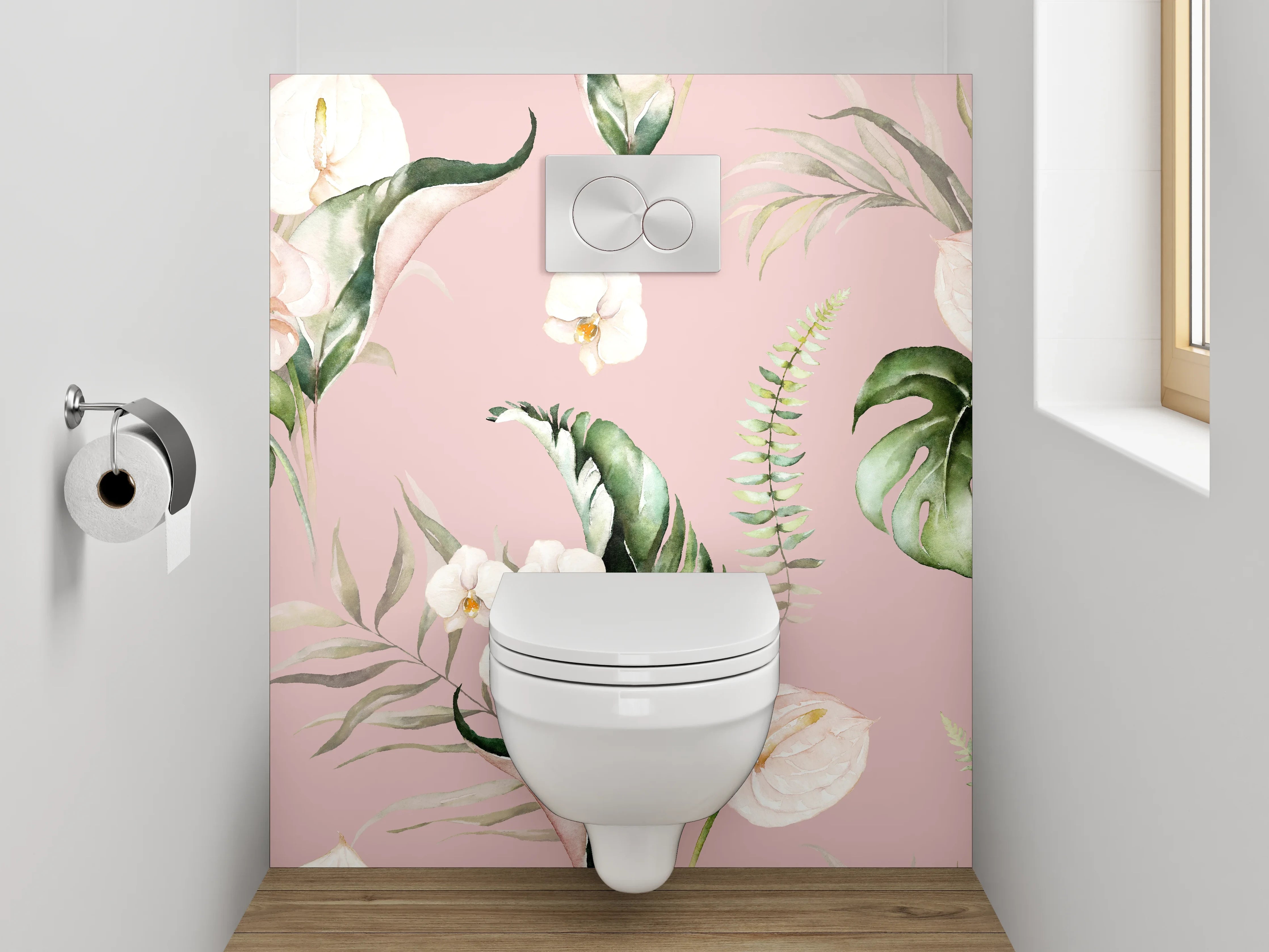 WC-Rückwand - Aquarell Tropenblätter und Orchideen