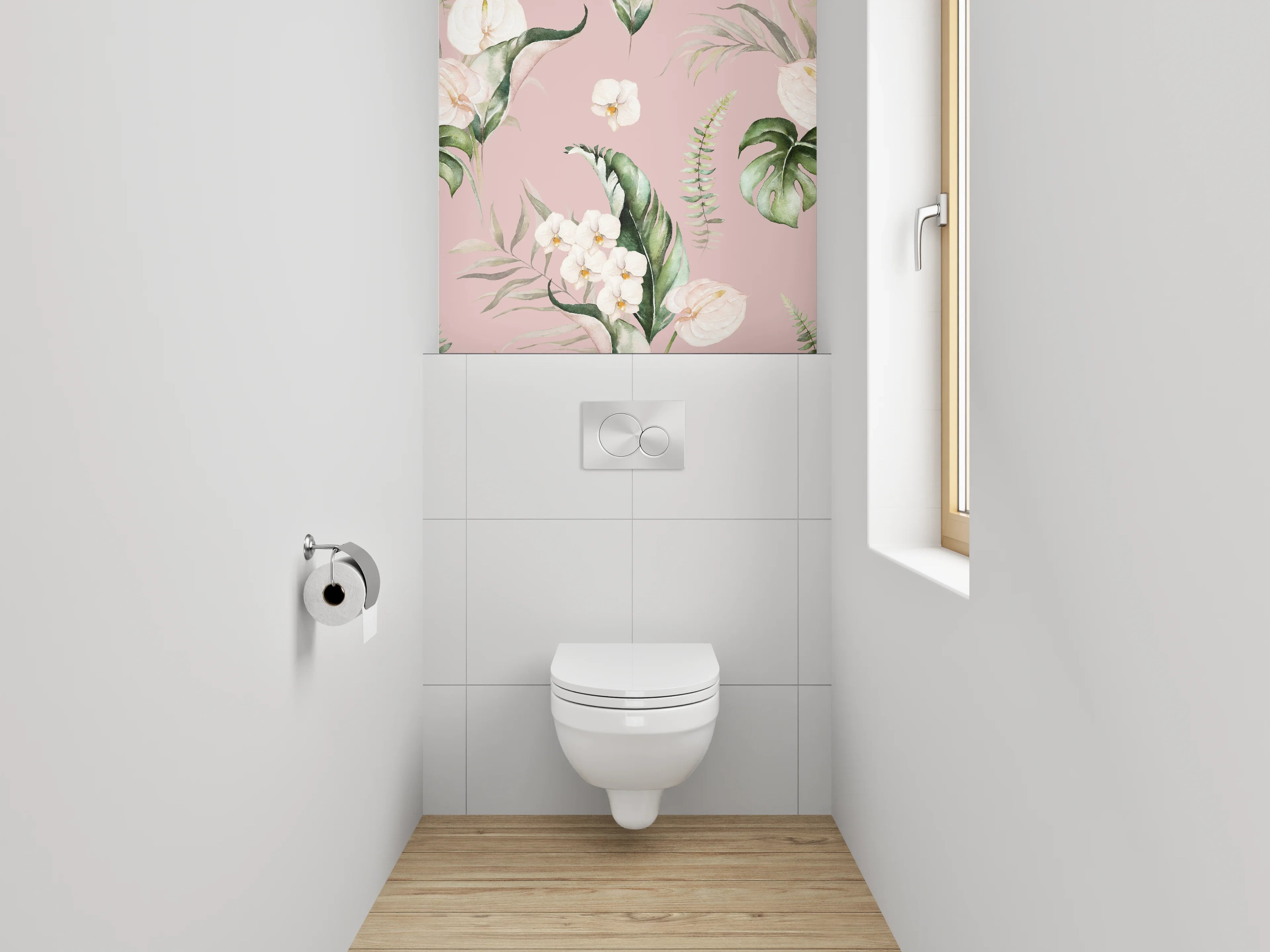 WC-Rückwand - Aquarell Tropenblätter und Orchideen