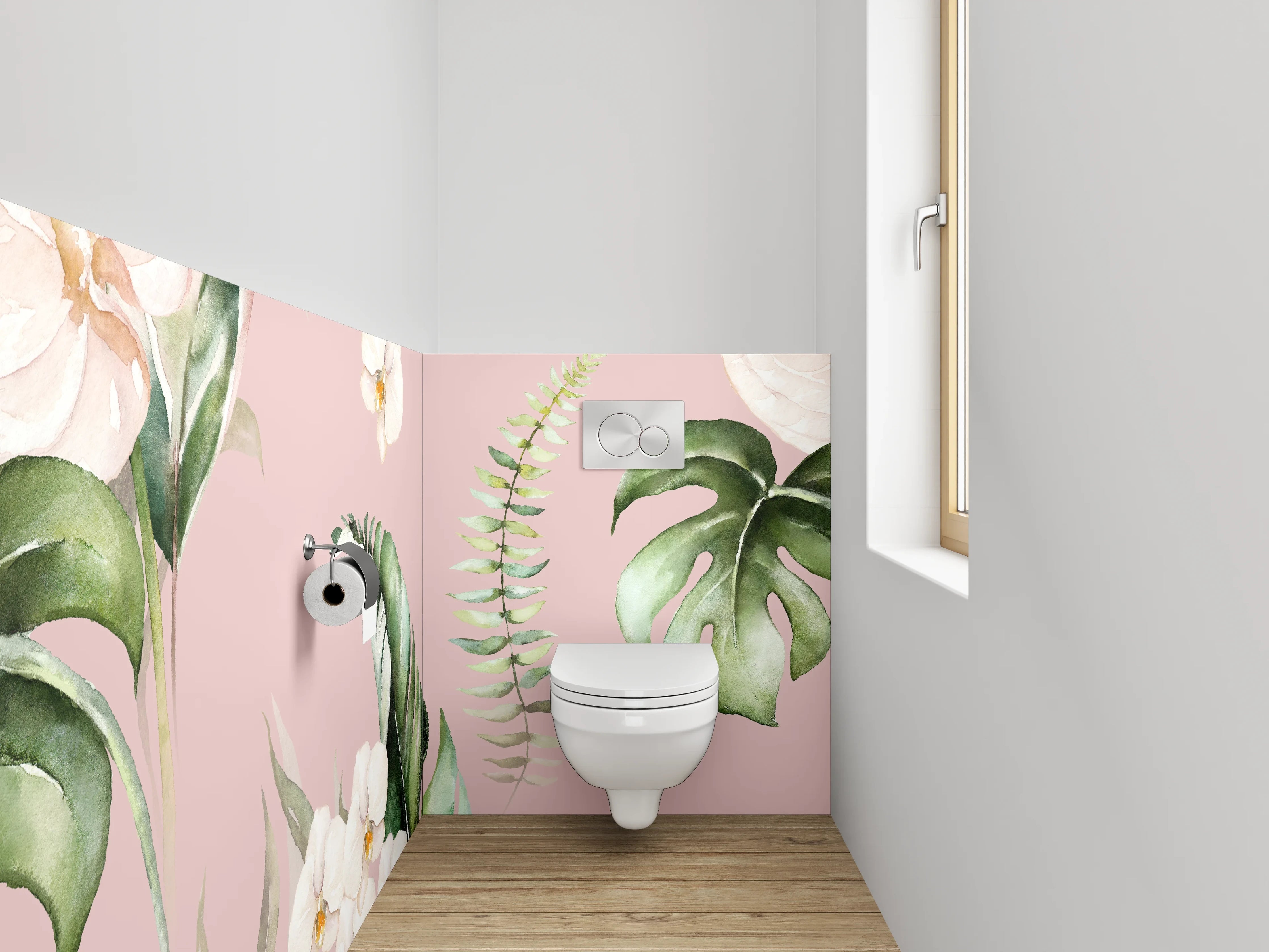 WC-Rückwand - Aquarell Tropenblätter und Orchideen