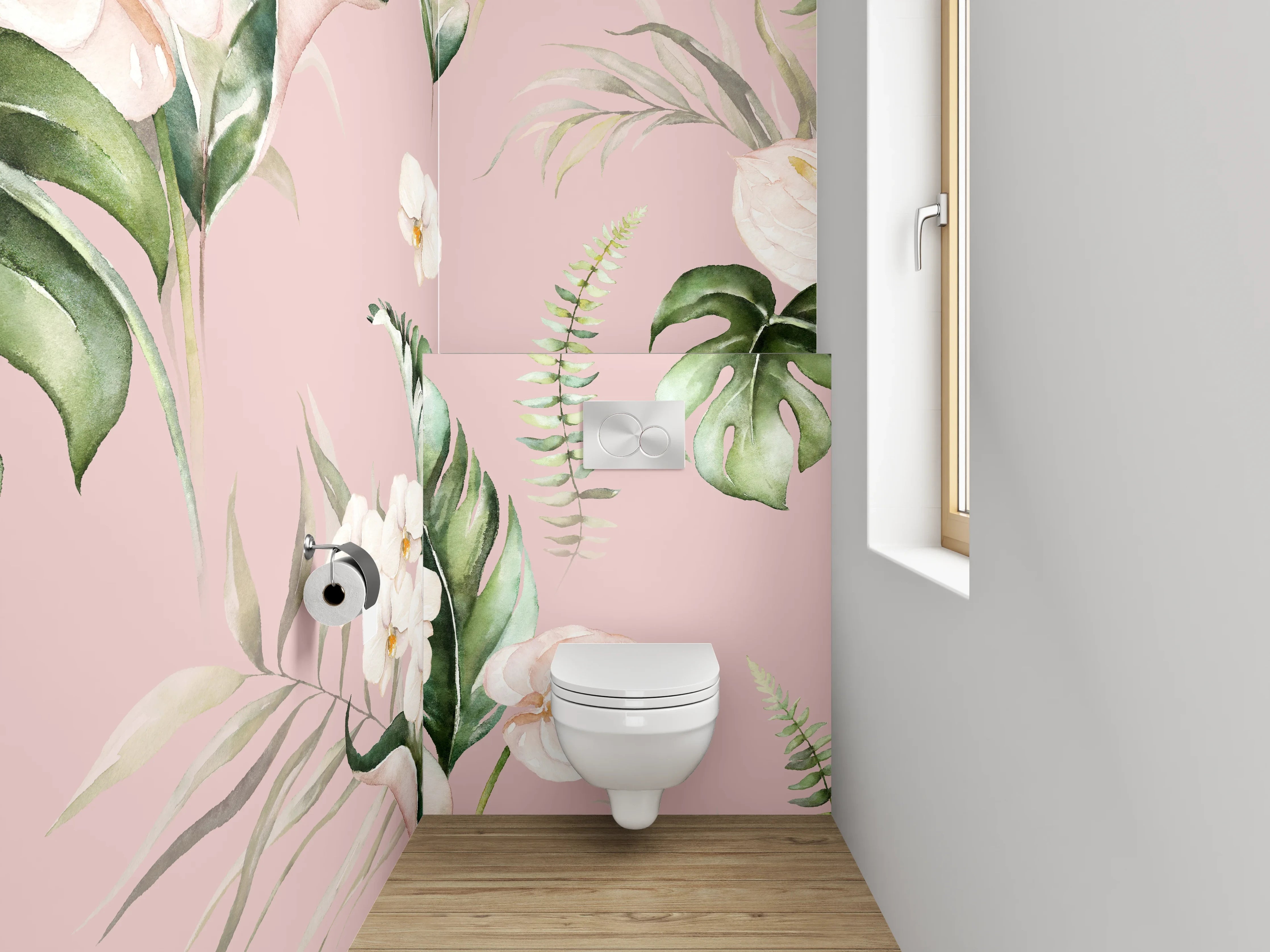 WC-Rückwand - Aquarell Tropenblätter und Orchideen