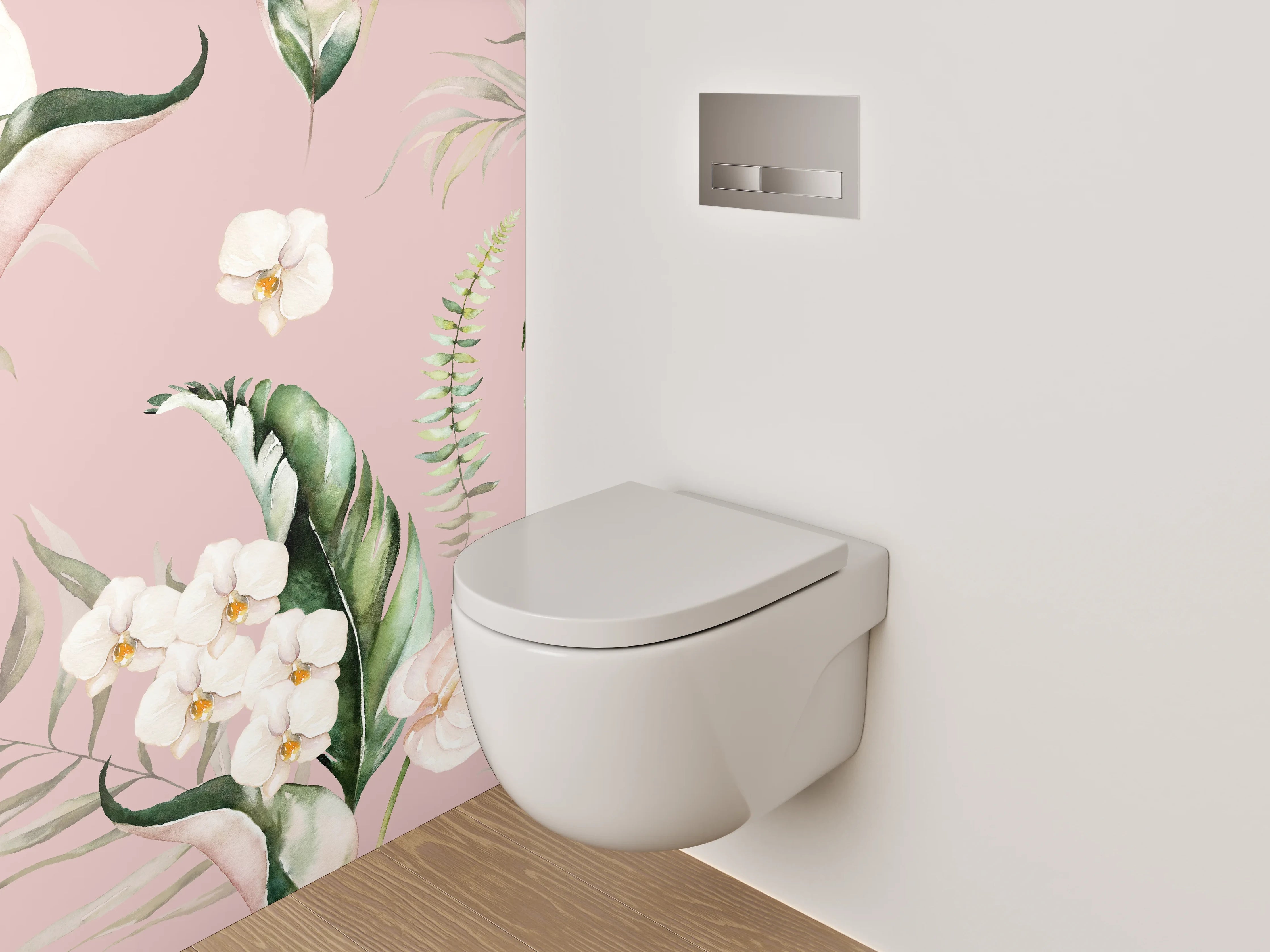 WC-Rückwand - Aquarell Tropenblätter und Orchideen