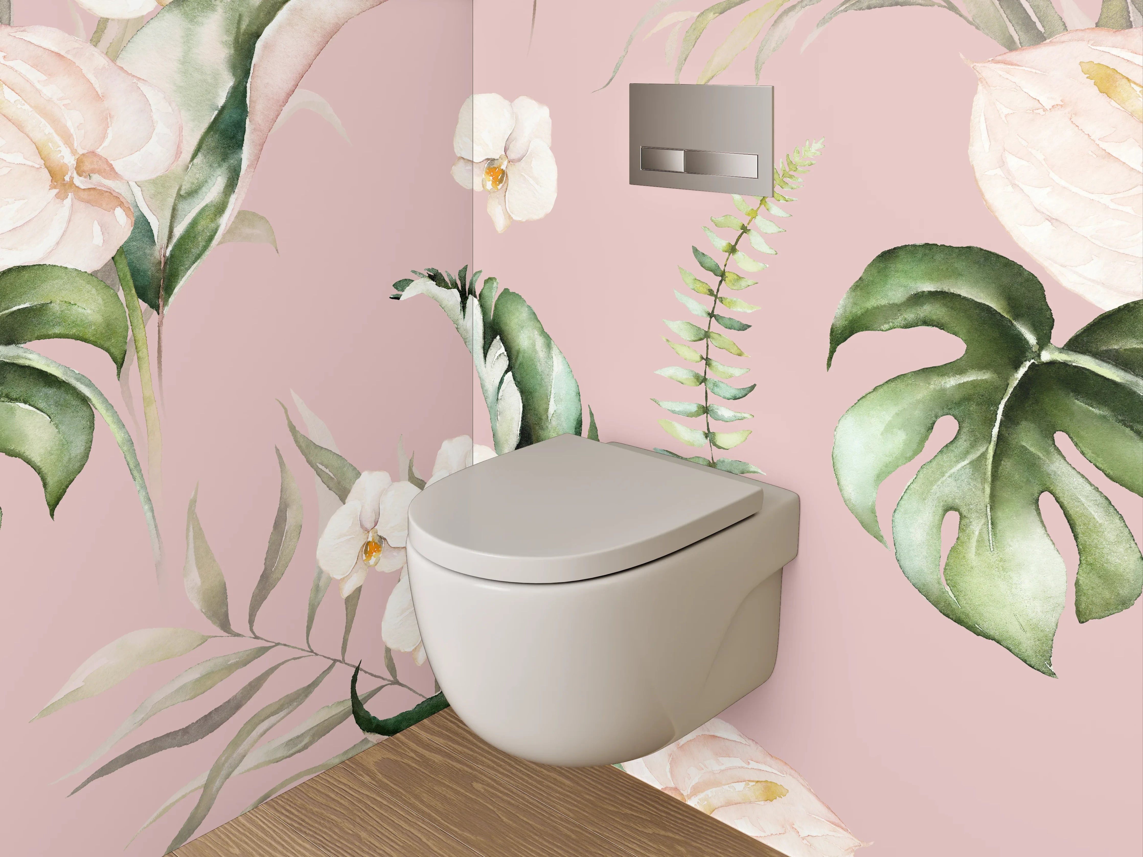 WC-Rückwand - Aquarell Tropenblätter und Orchideen