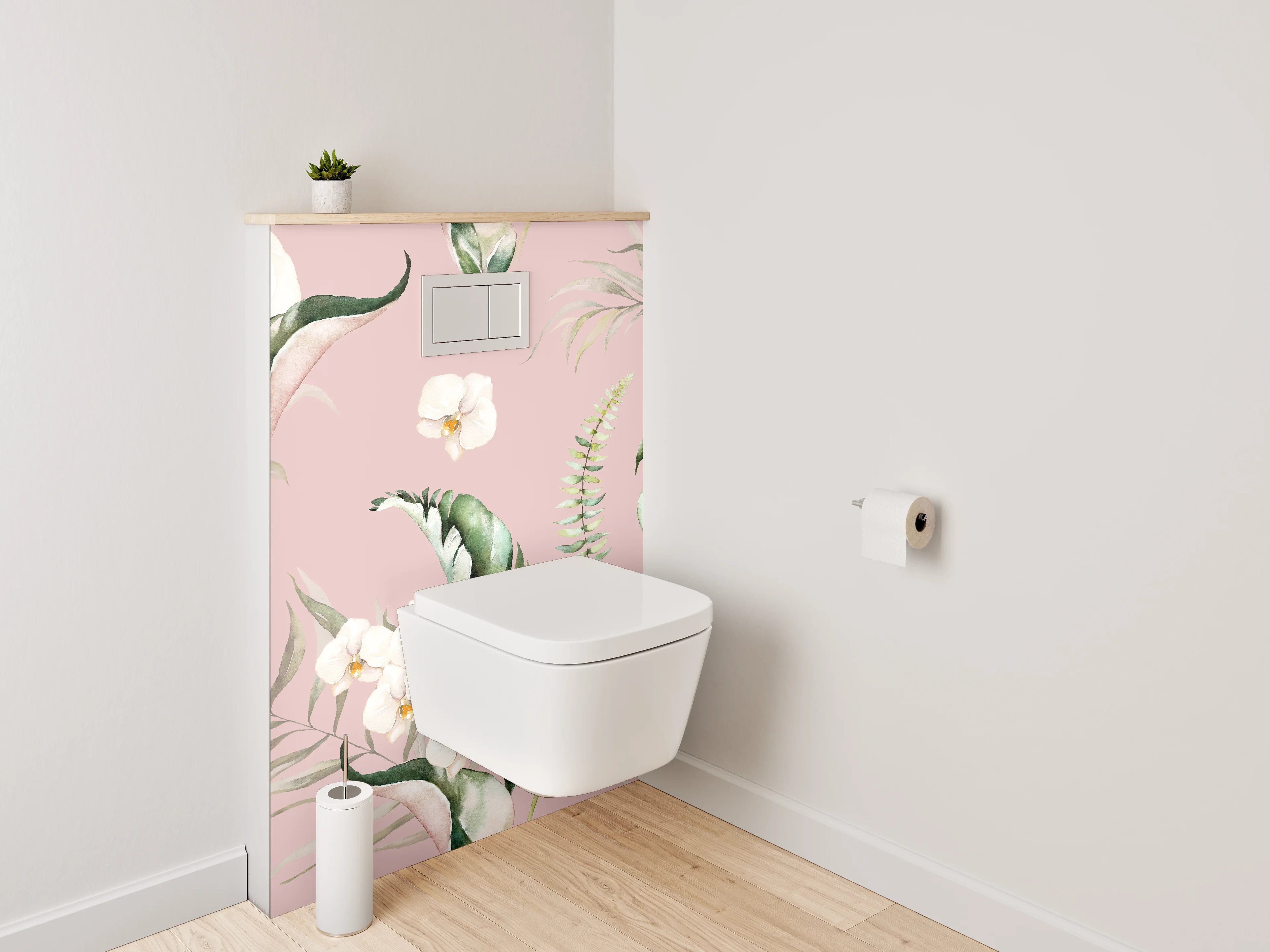 WC-Rückwand - Aquarell Tropenblätter und Orchideen