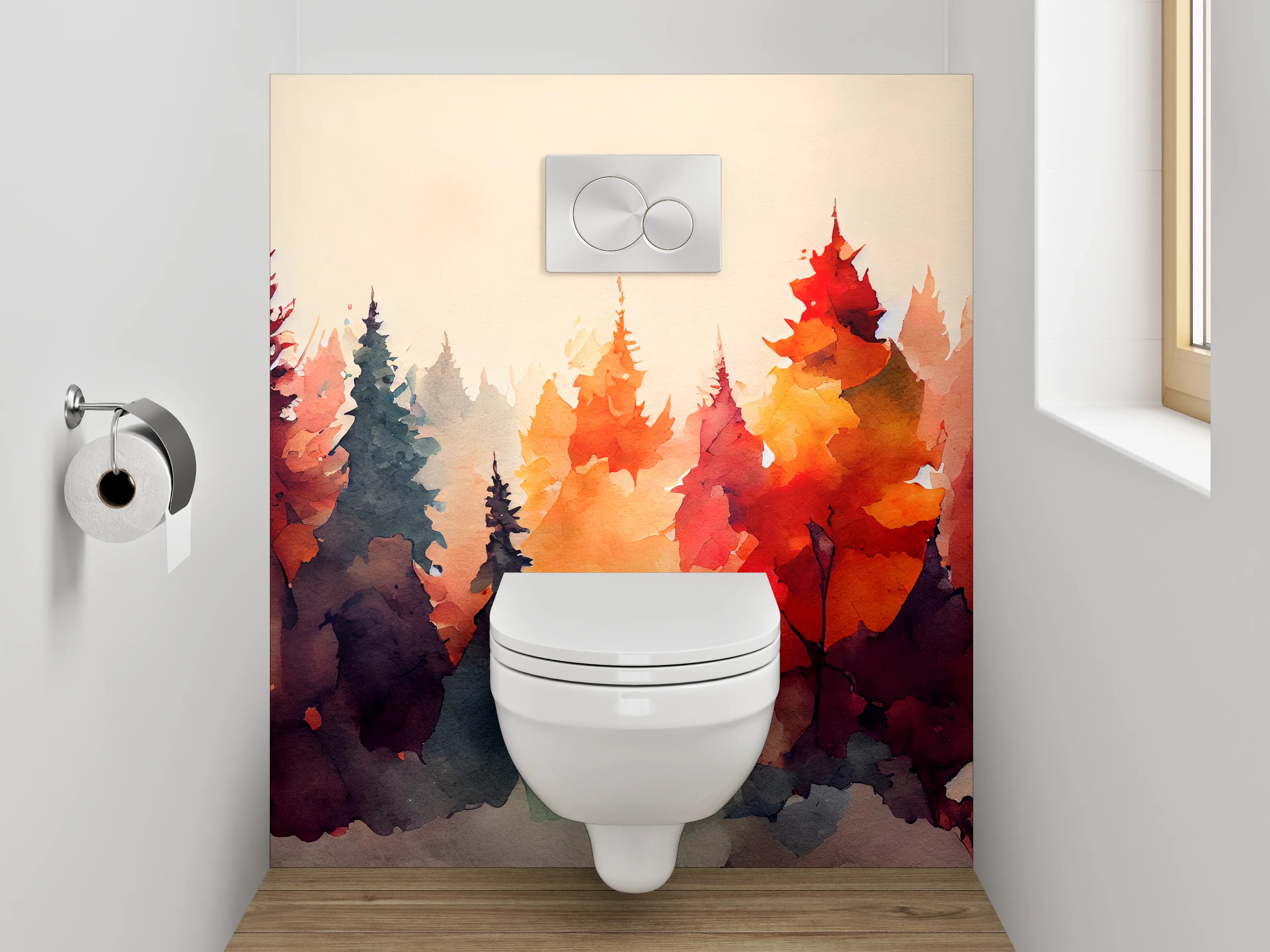 WC-Rückwand - Aquarell Wald Herbstfarben Kunstmotiv