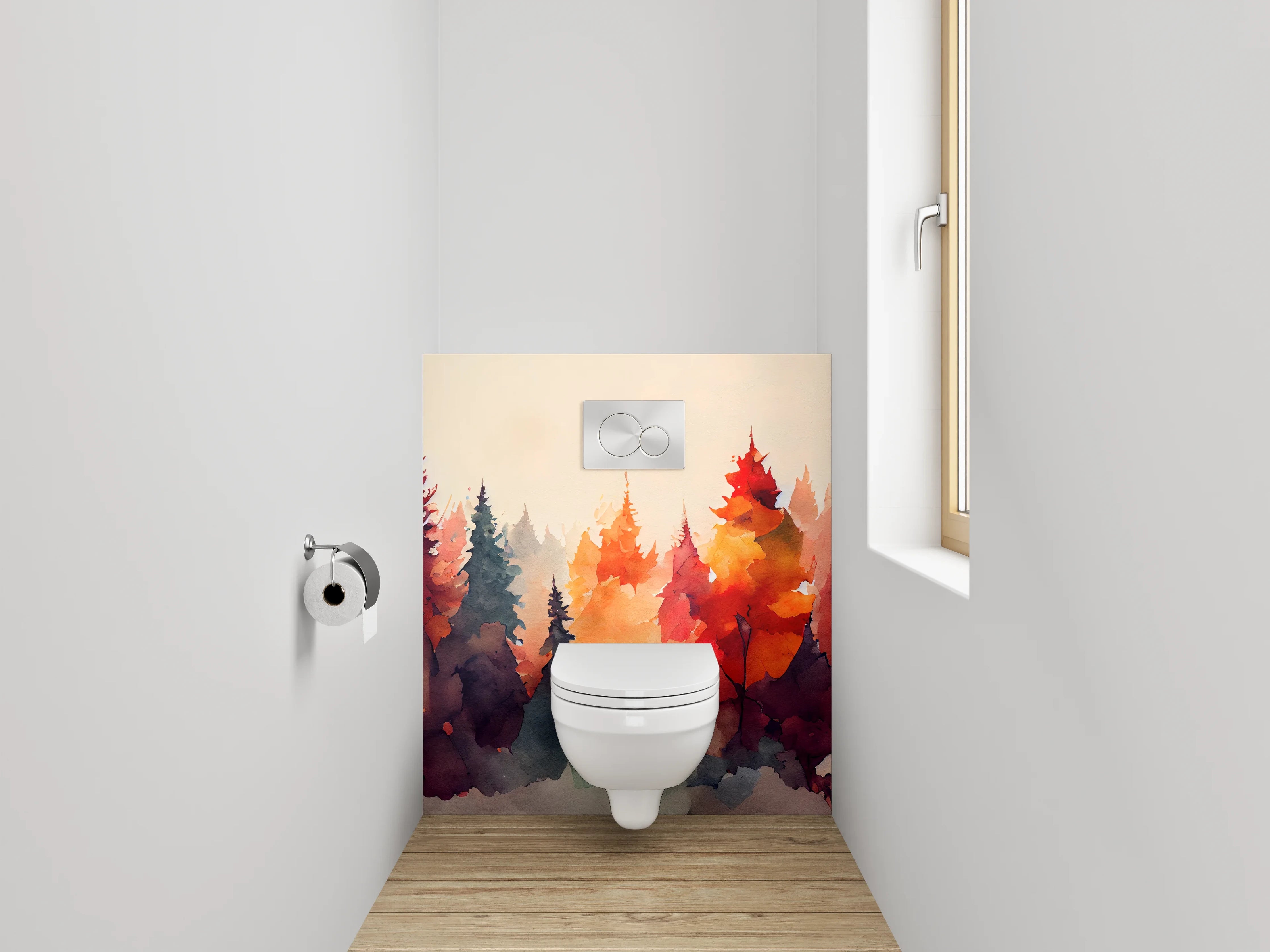 WC-Rückwand - Aquarell Wald Herbstfarben Kunstmotiv