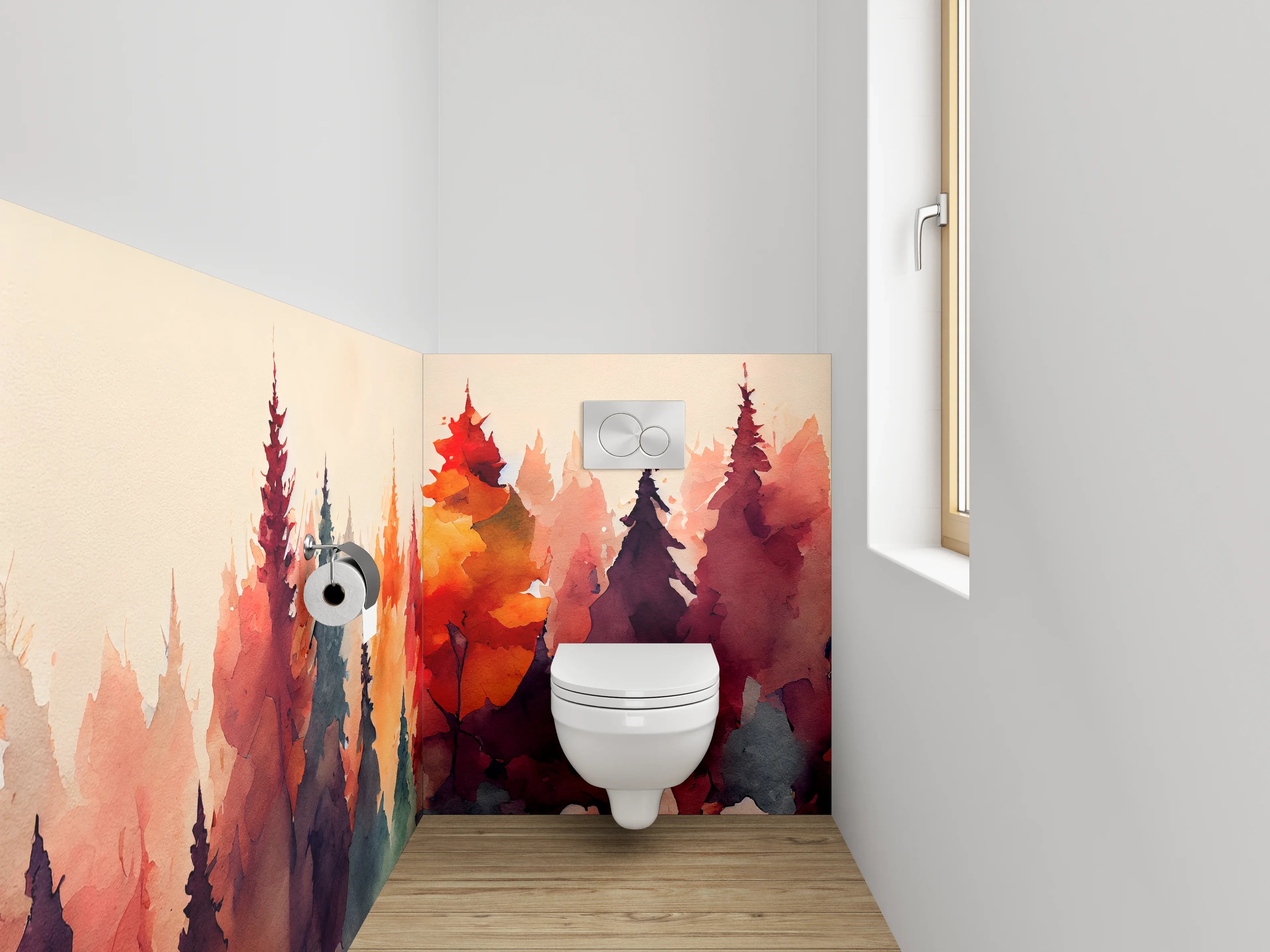 WC-Rückwand - Aquarell Wald Herbstfarben Kunstmotiv