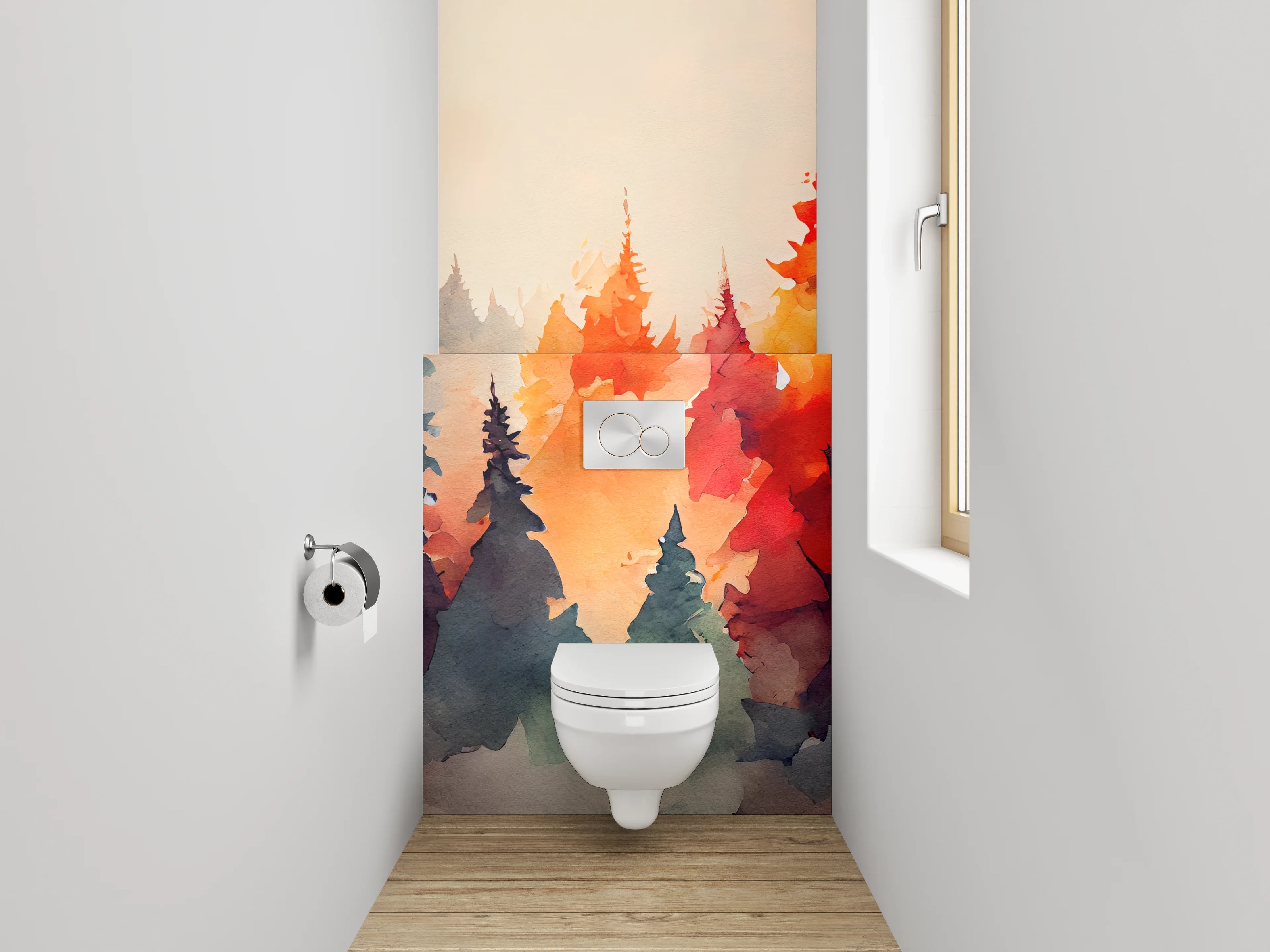 WC-Rückwand - Aquarell Wald Herbstfarben Kunstmotiv