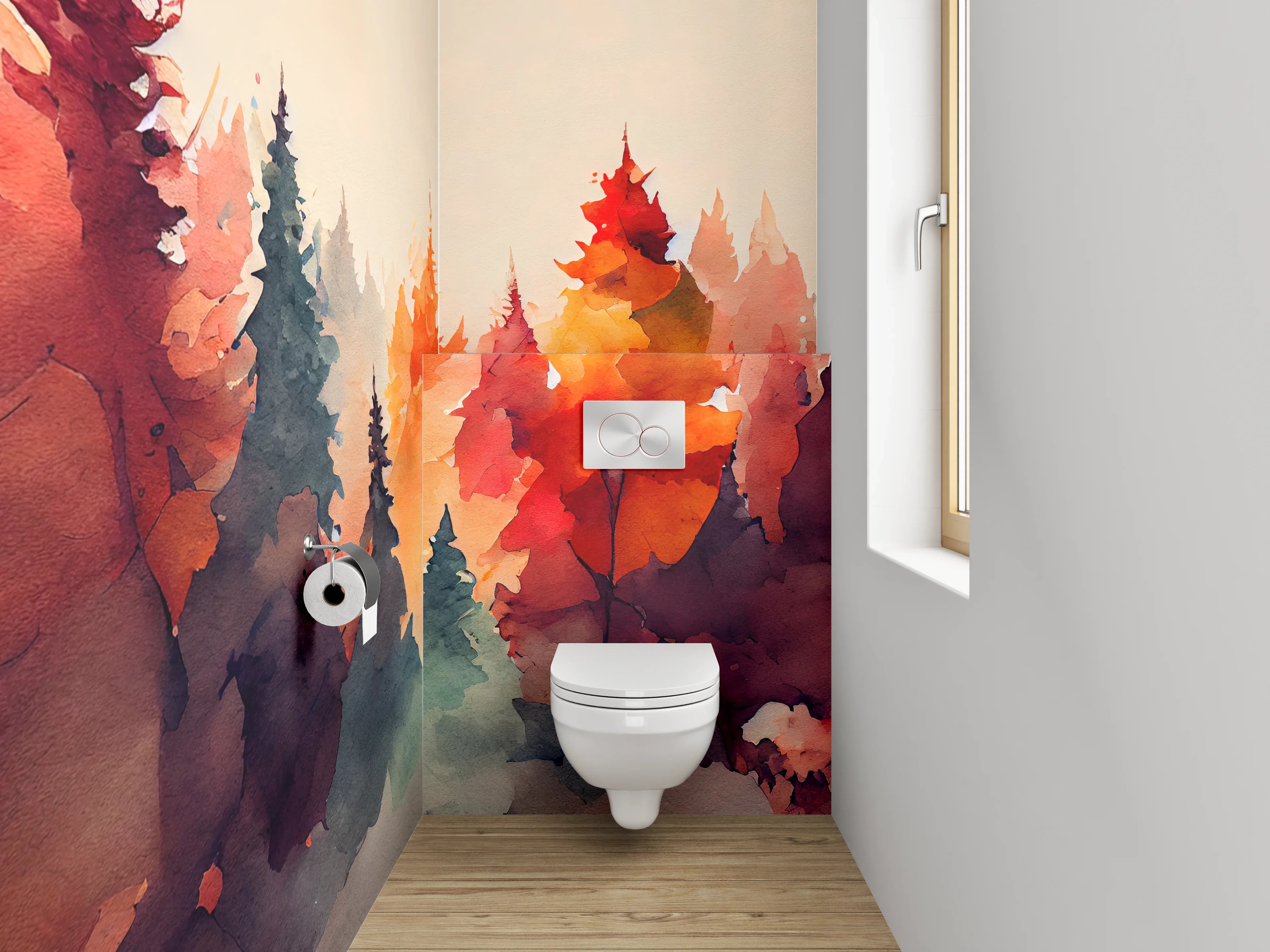 WC-Rückwand - Aquarell Wald Herbstfarben Kunstmotiv
