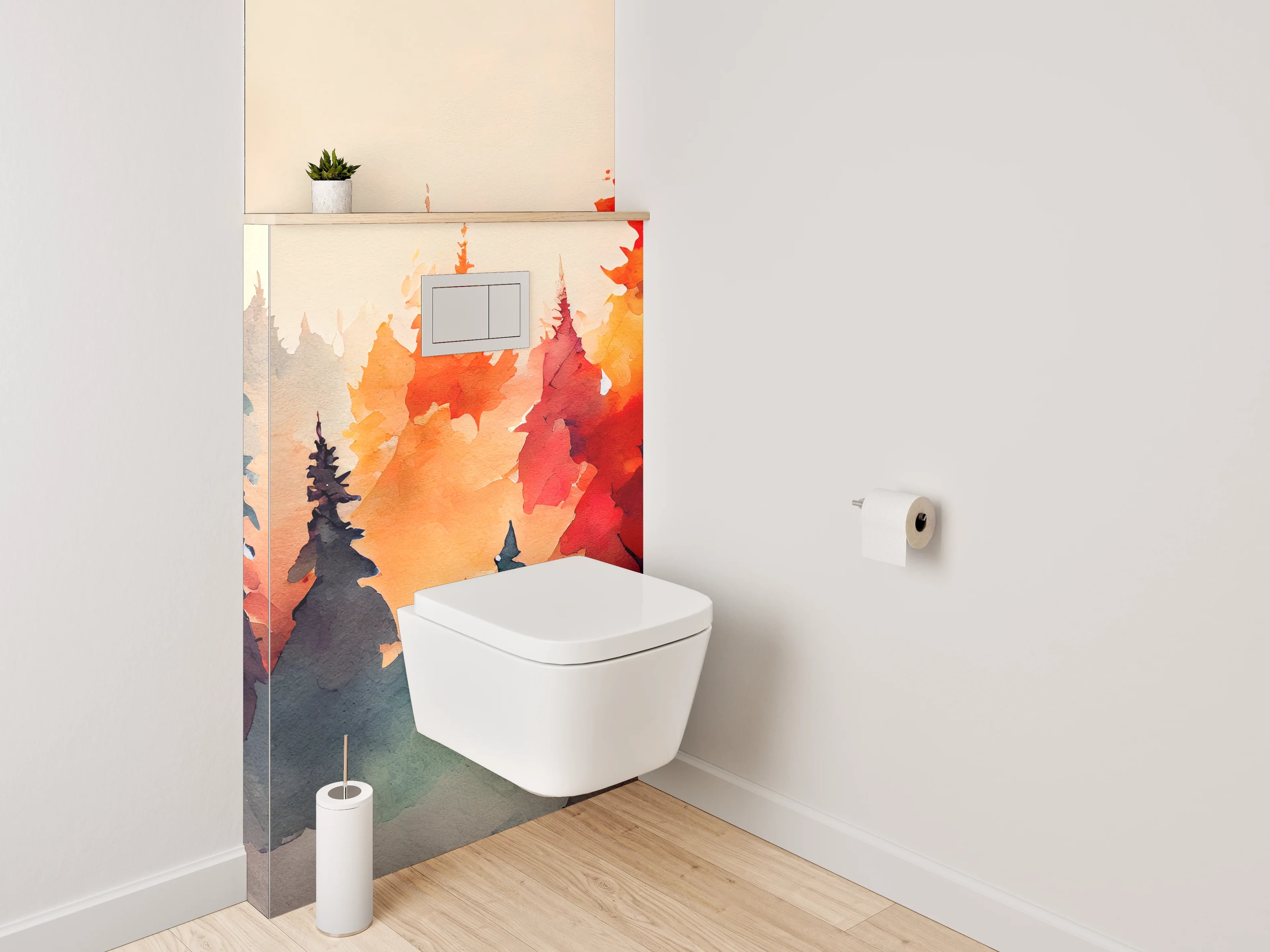WC-Rückwand - Aquarell Wald Herbstfarben Kunstmotiv