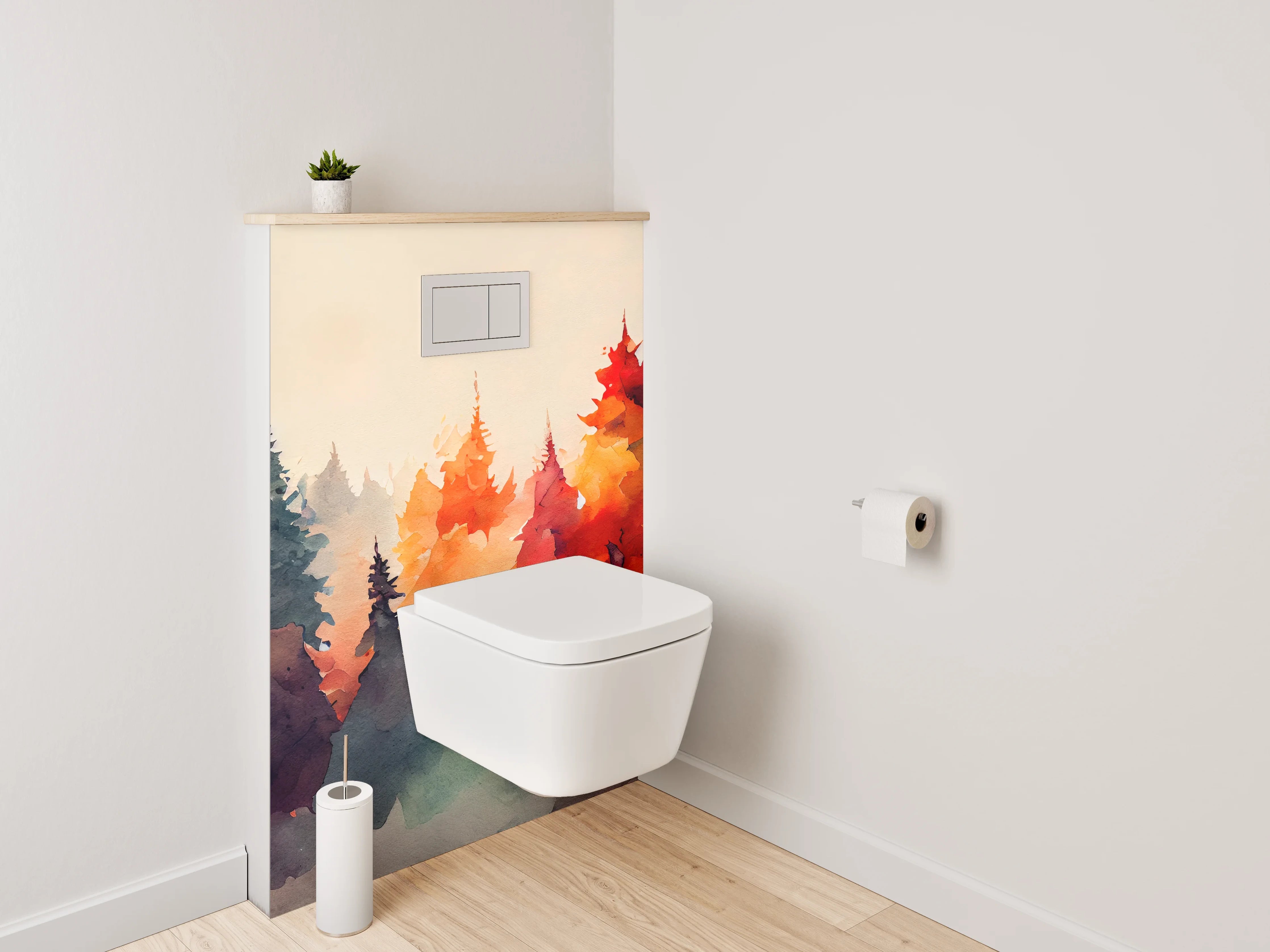 WC-Rückwand - Aquarell Wald Herbstfarben Kunstmotiv