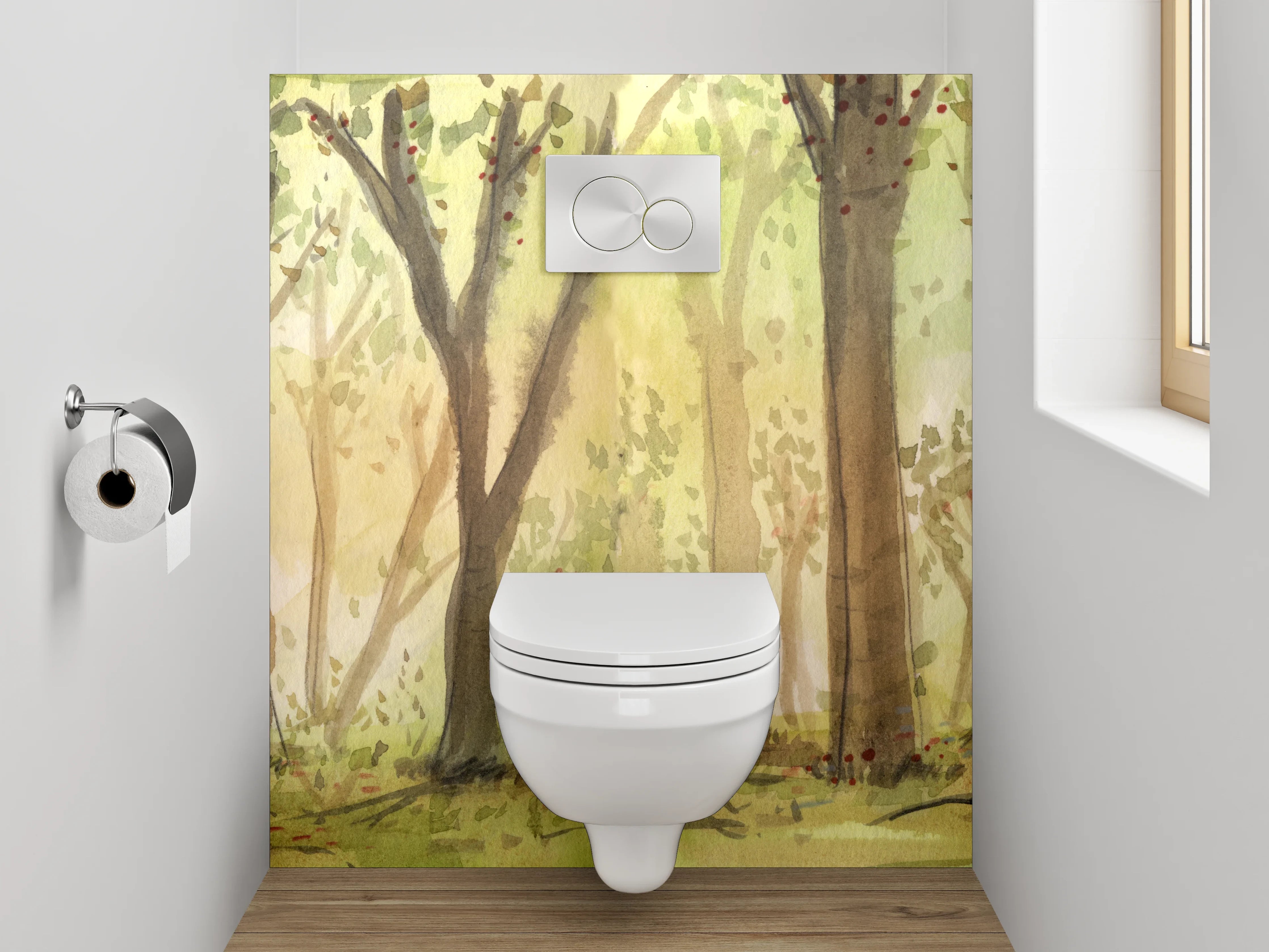 WC-Rückwand - Aquarell Wald Lichtstimmung Illustration