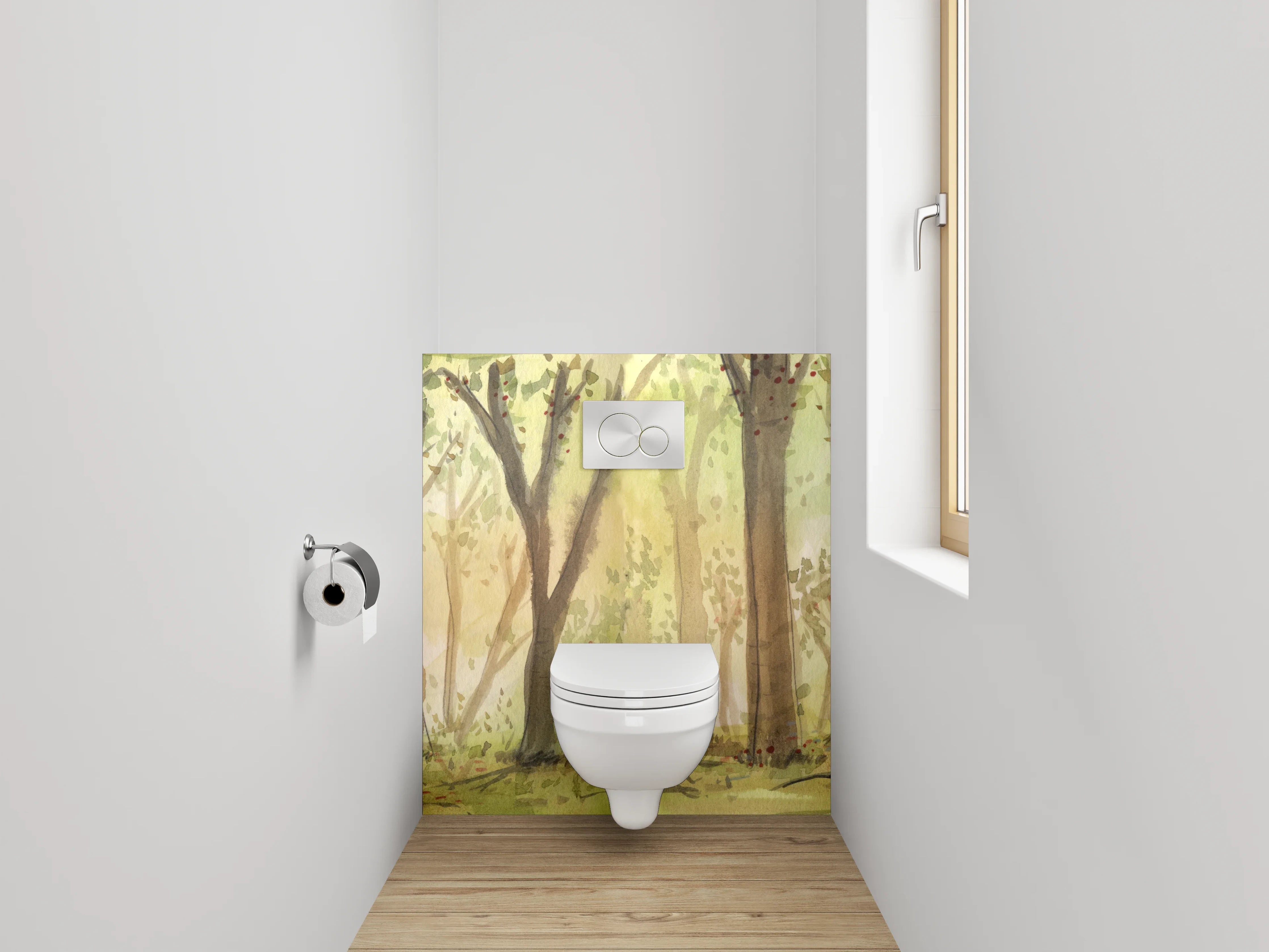WC-Rückwand - Aquarell Wald Lichtstimmung Illustration