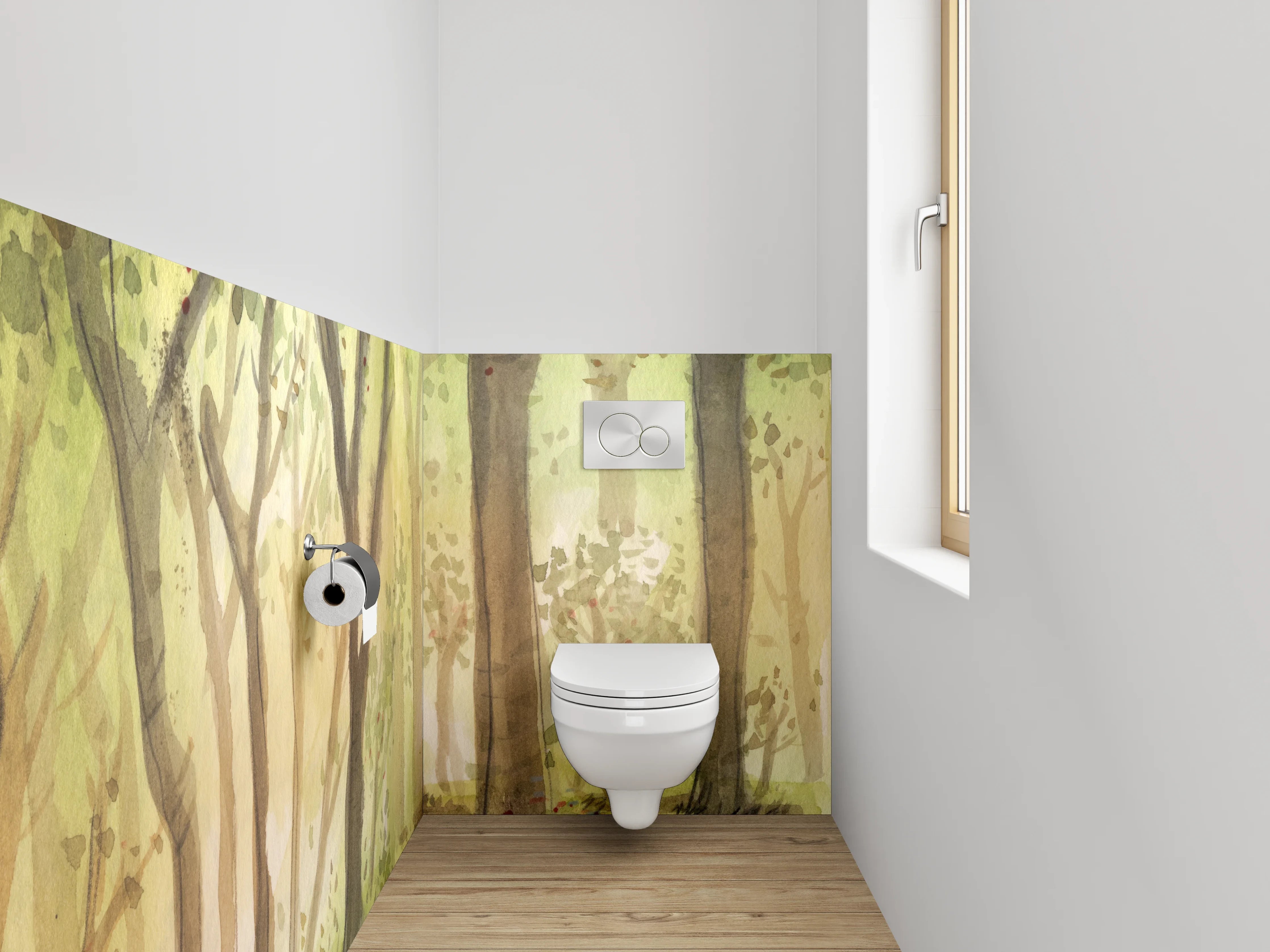 WC-Rückwand - Aquarell Wald Lichtstimmung Illustration