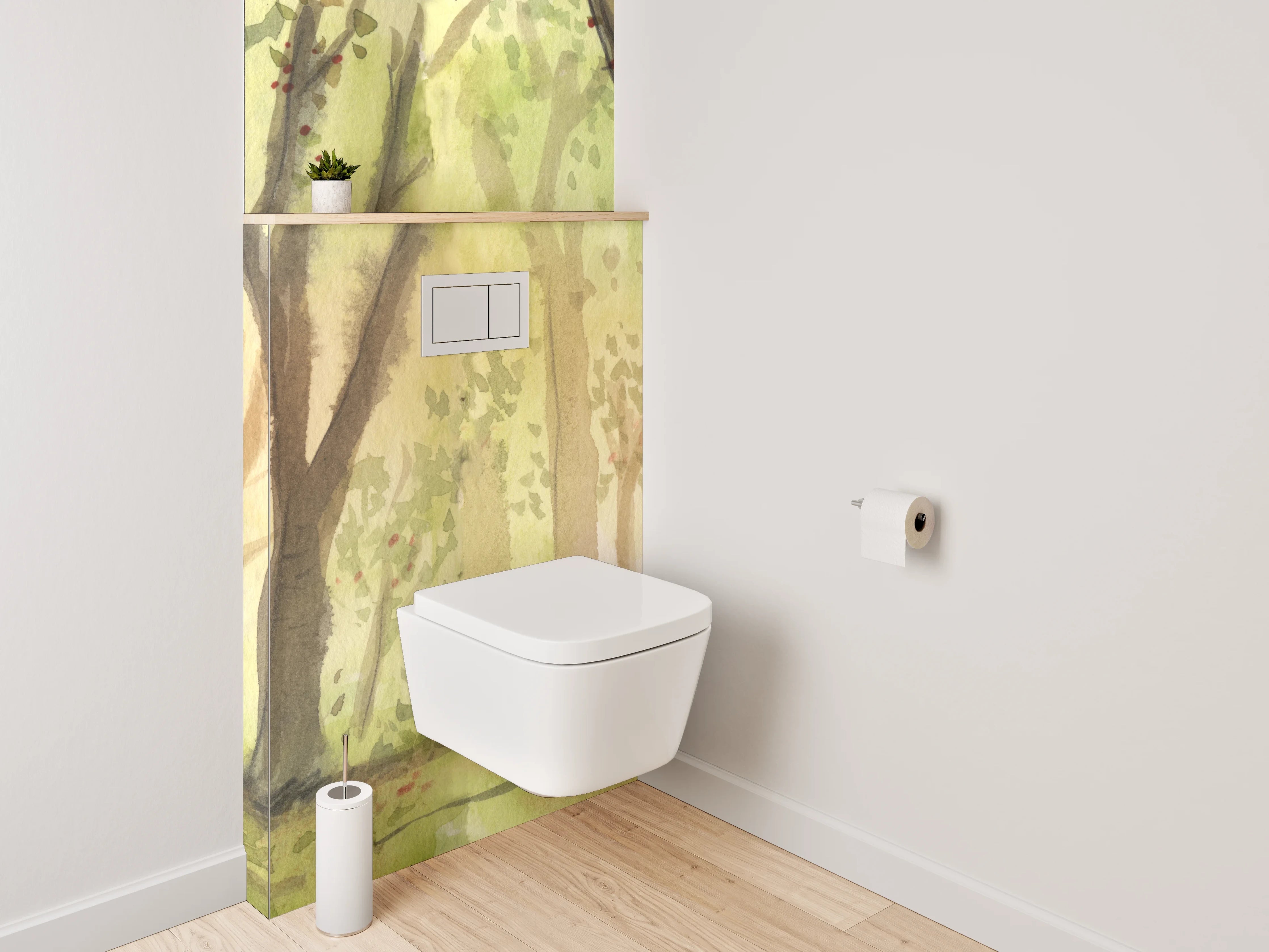 WC-Rückwand - Aquarell Wald Lichtstimmung Illustration