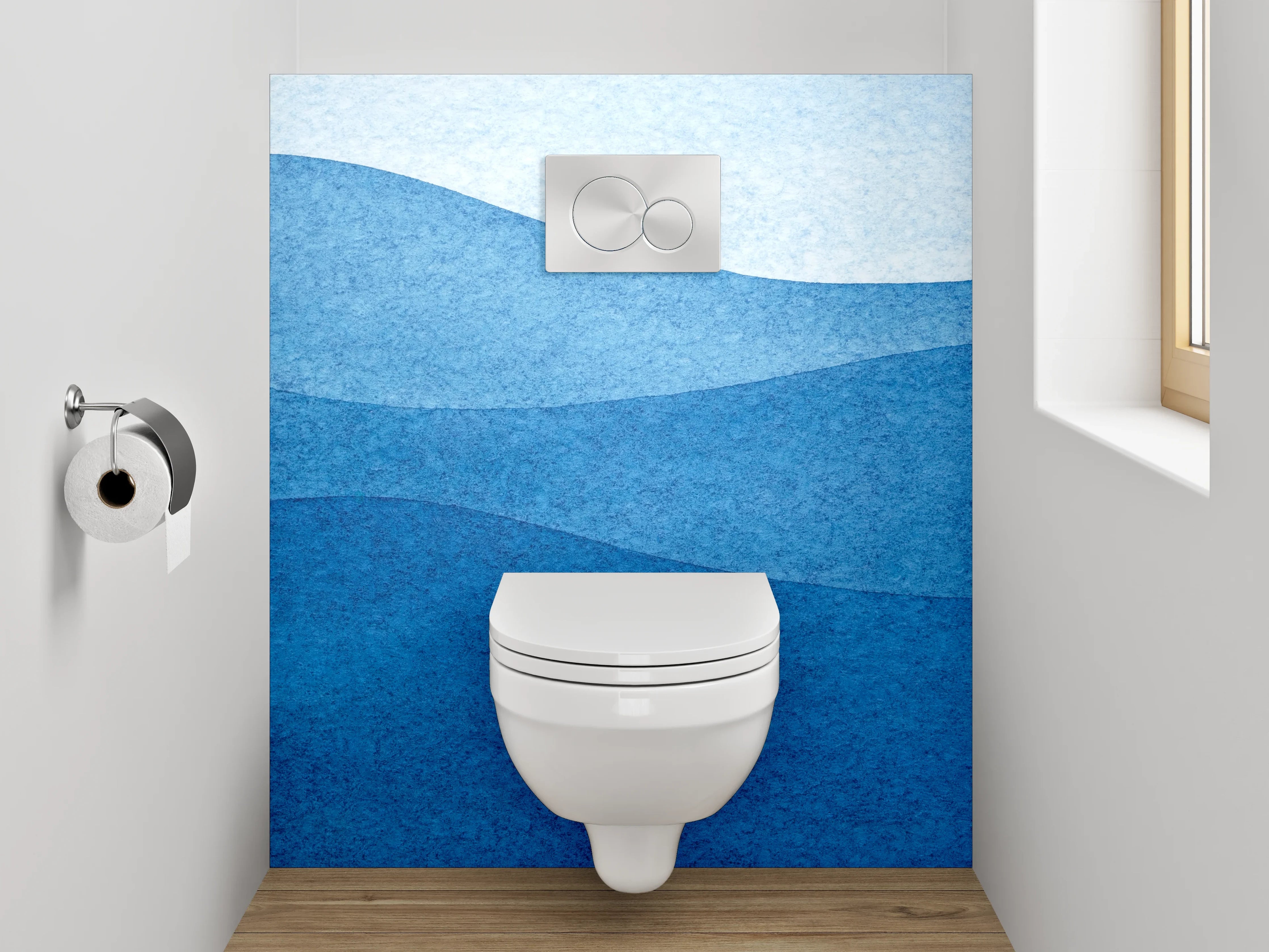 WC-Rückwand - Aquarell Wellen Blau Abstrakt