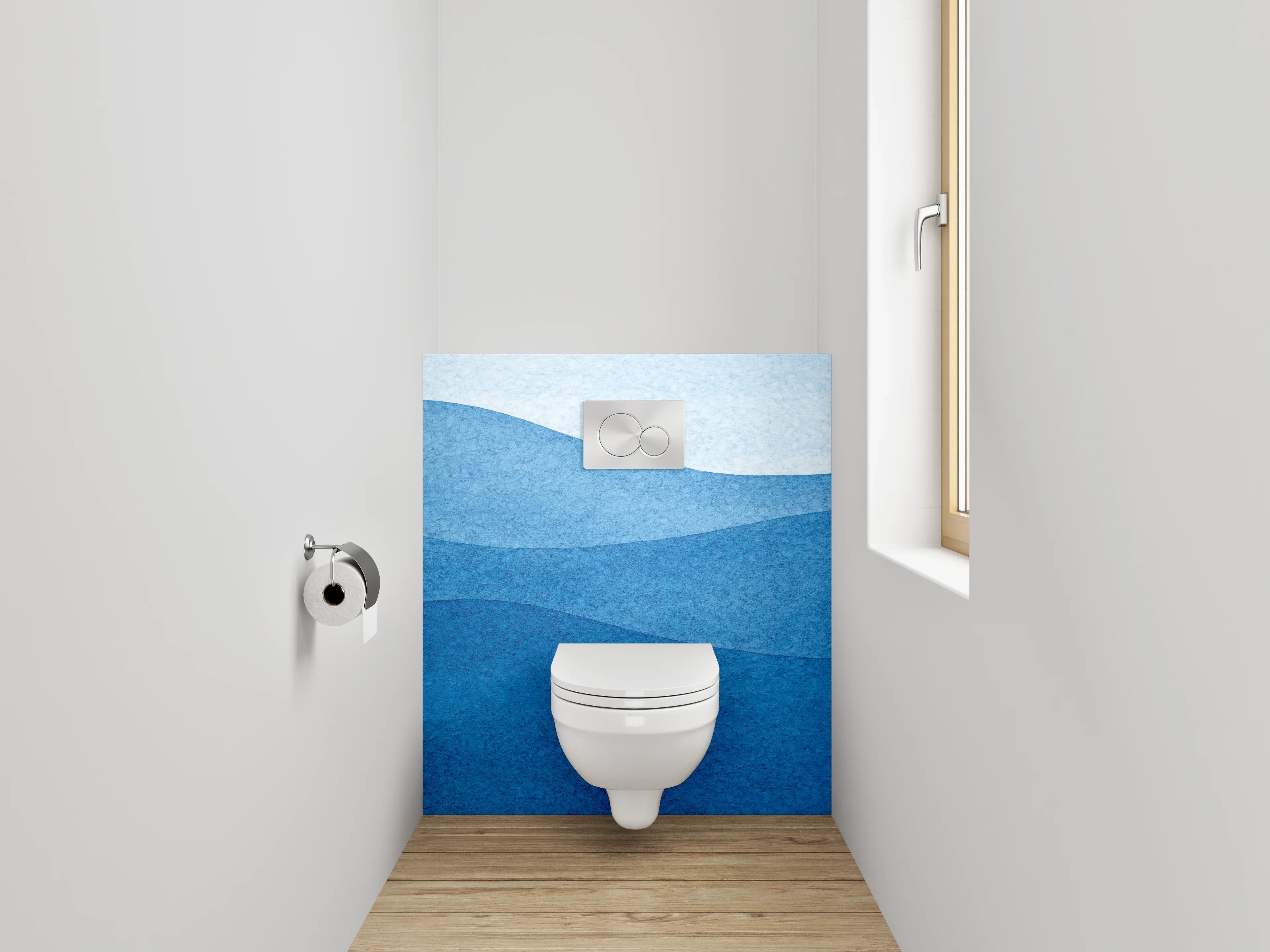 WC-Rückwand - Aquarell Wellen Blau Abstrakt
