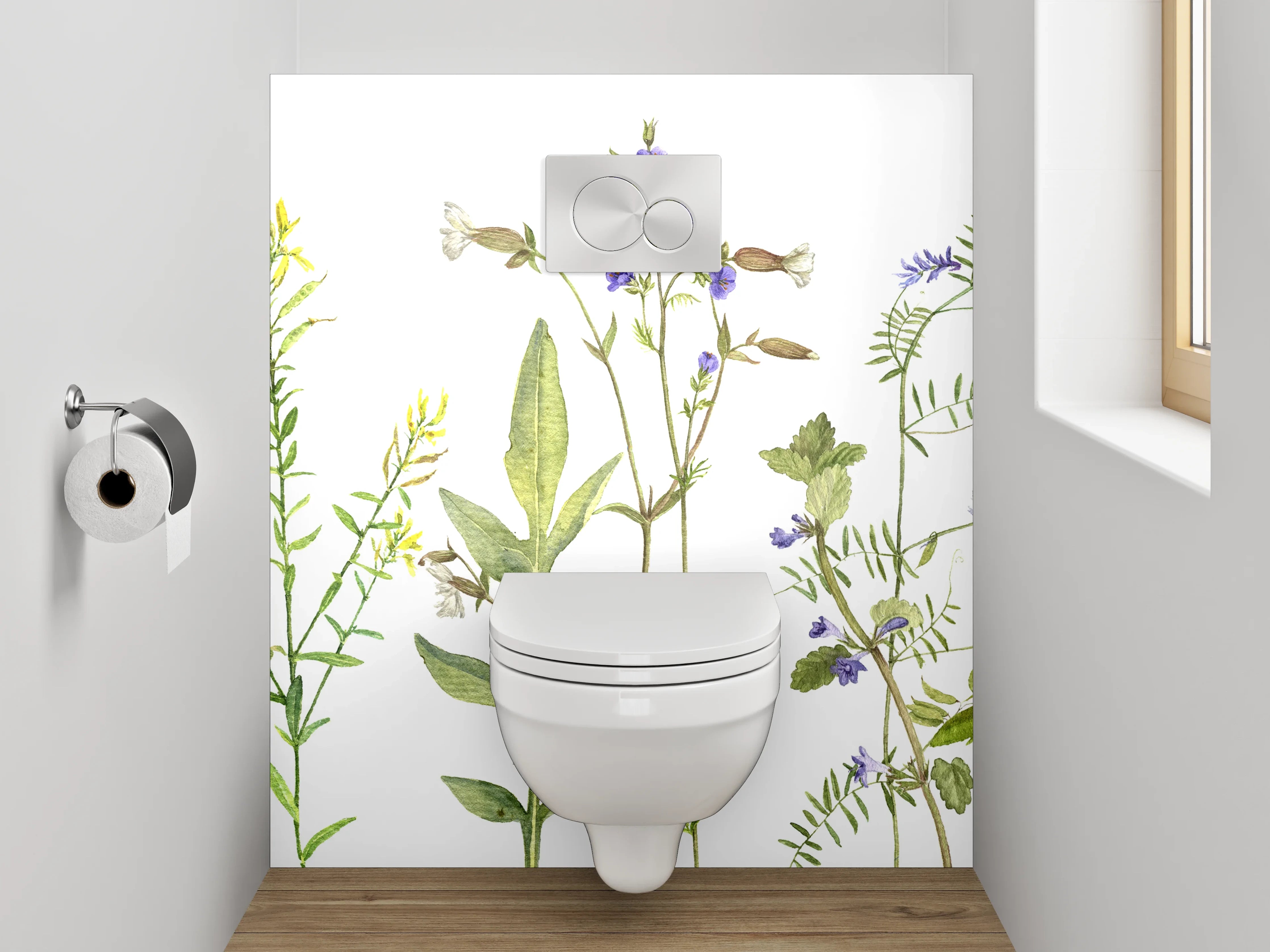 WC-Rückwand - Aquarell Wildblumen Wiese Illustration