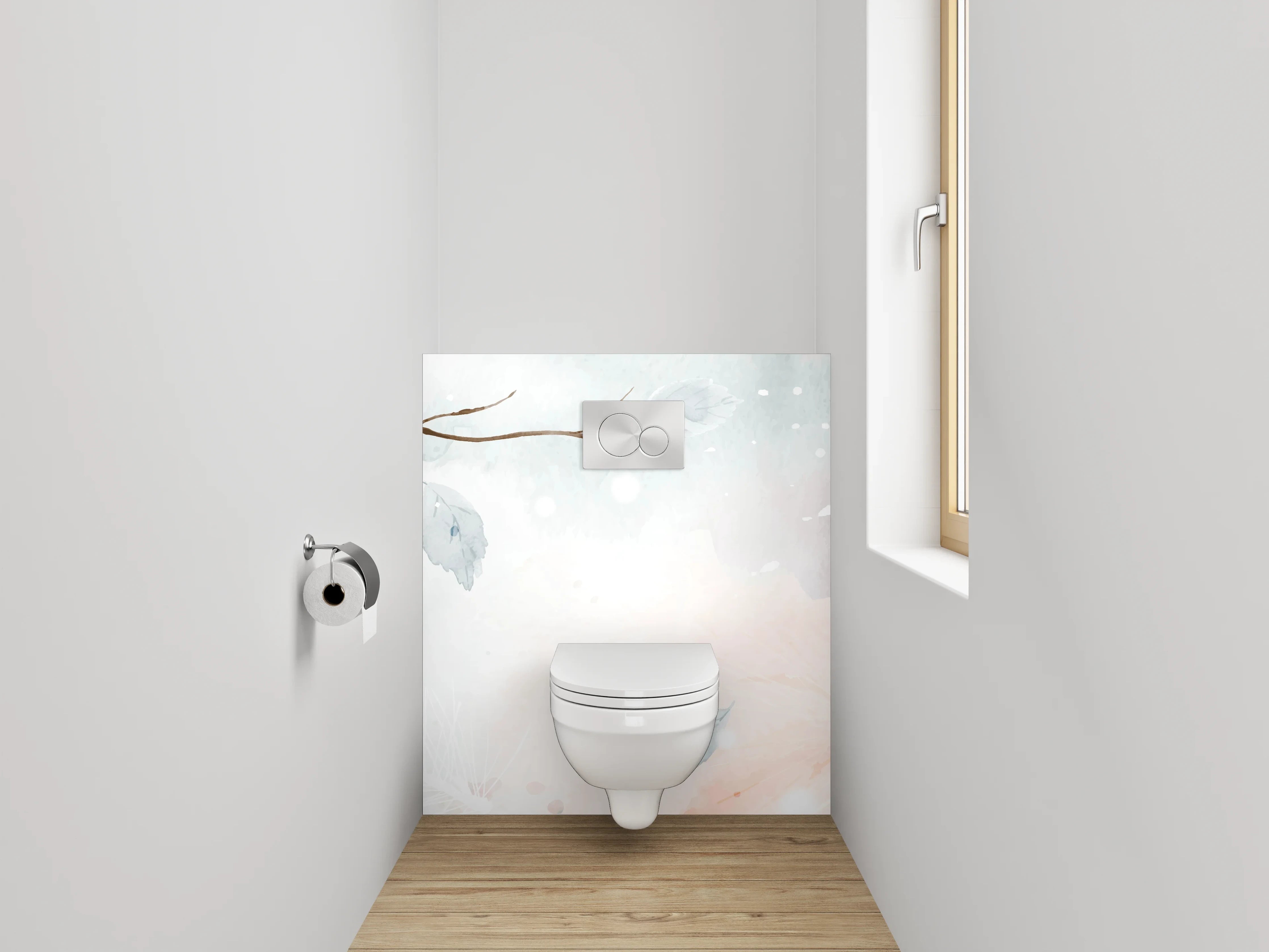 WC-Rückwand - Aquarell Zweige Beige Grau Weiß