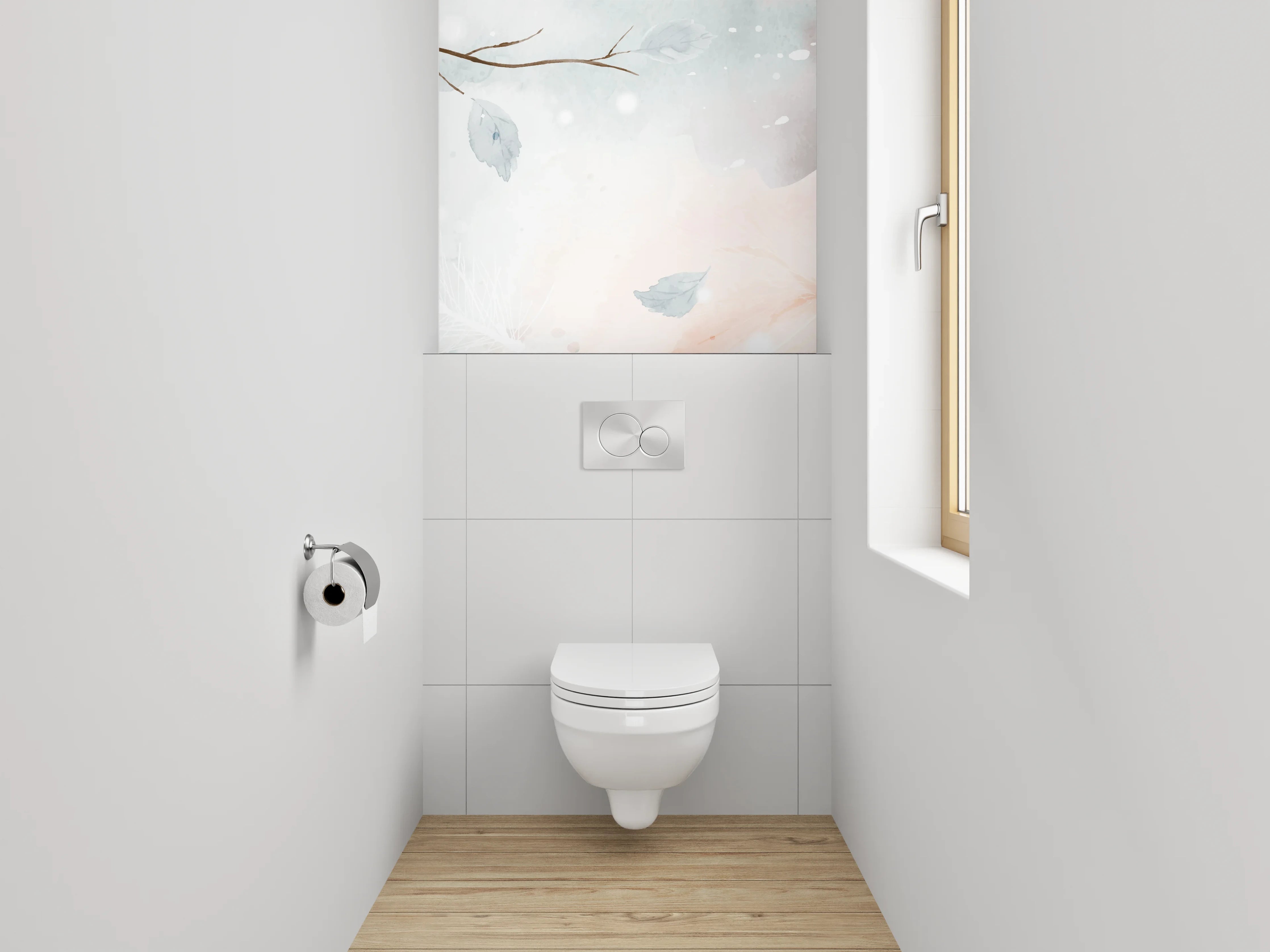 WC-Rückwand - Aquarell Zweige Beige Grau Weiß
