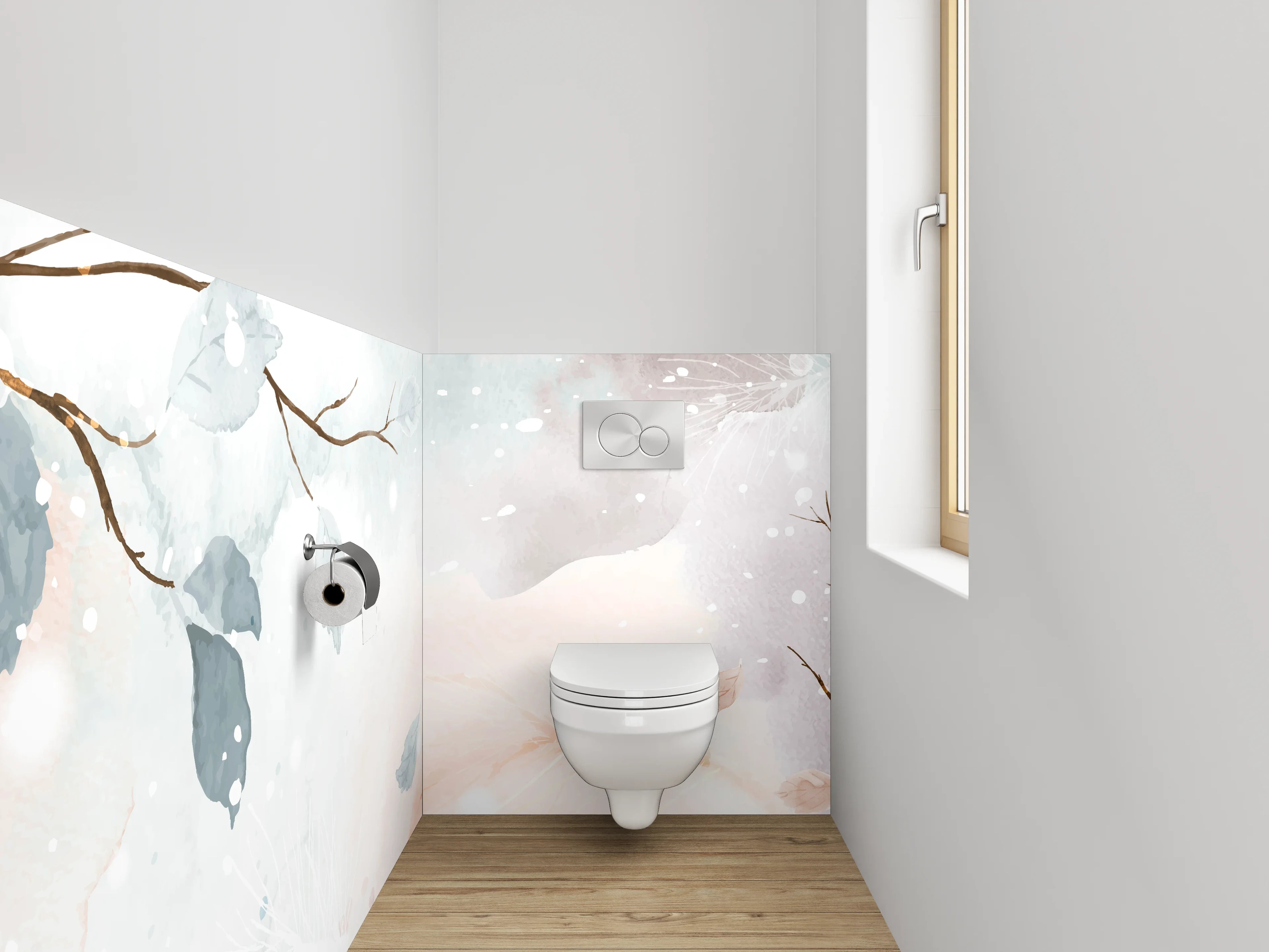 WC-Rückwand - Aquarell Zweige Beige Grau Weiß