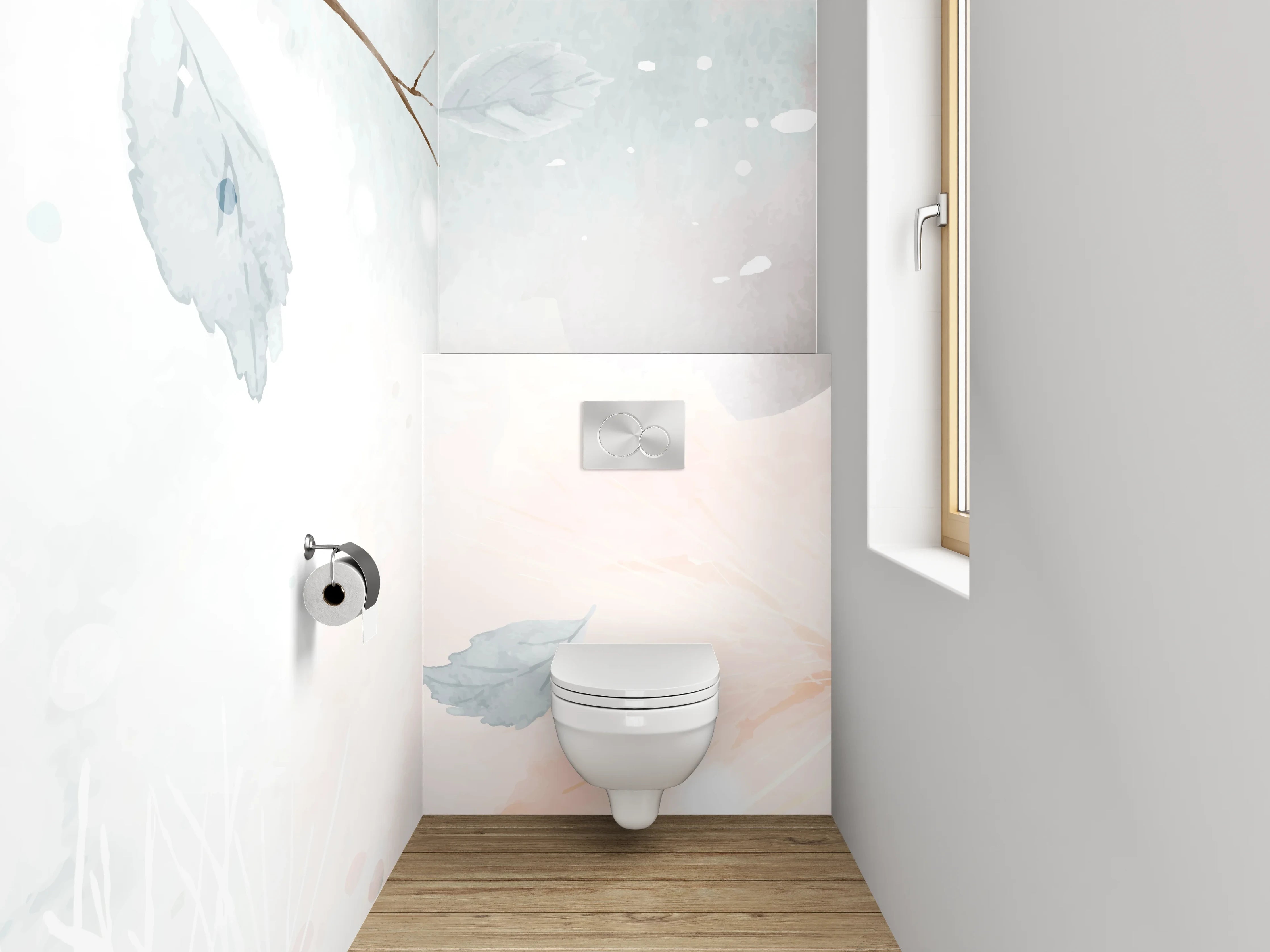WC-Rückwand - Aquarell Zweige Beige Grau Weiß