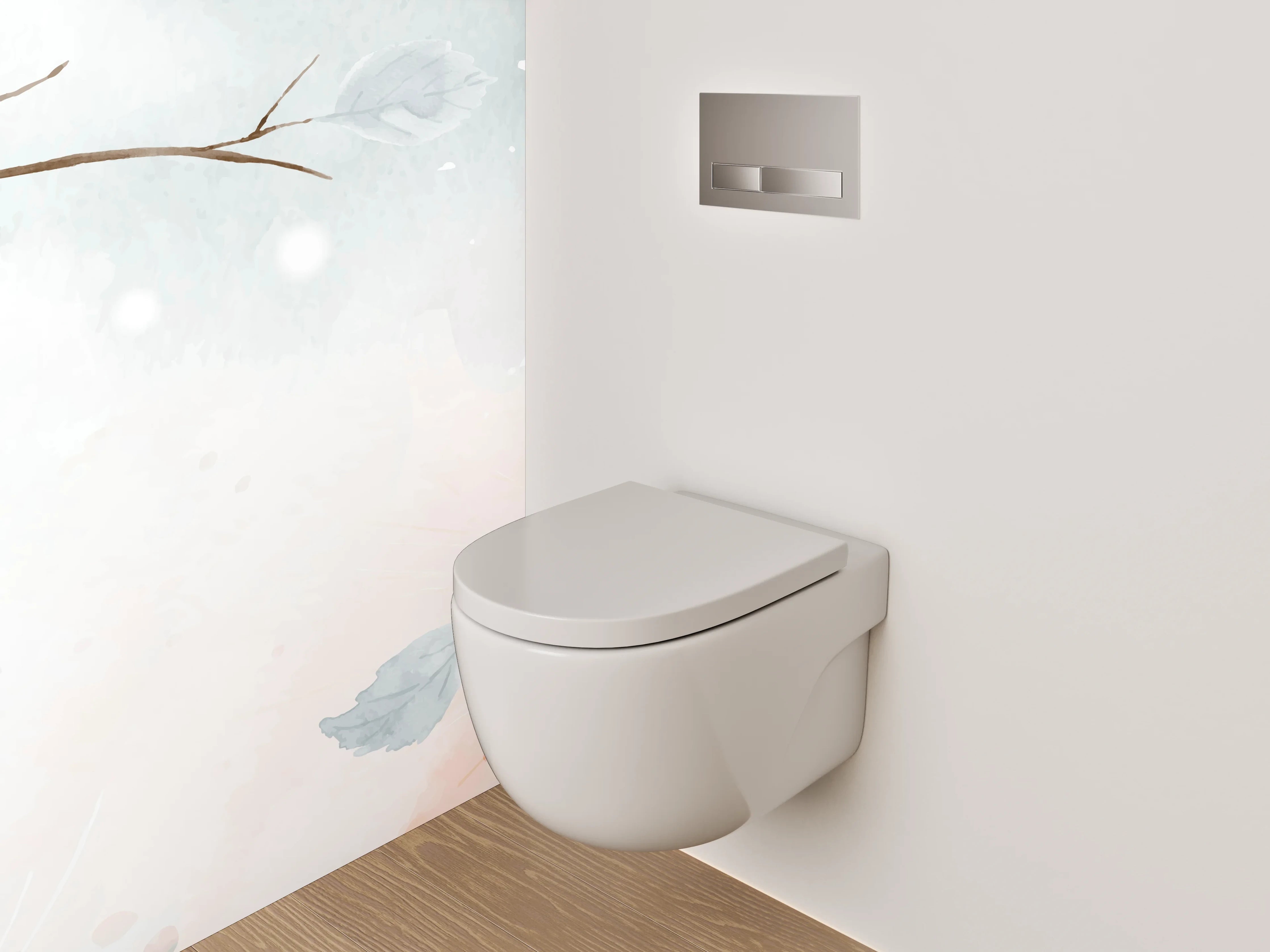 WC-Rückwand - Aquarell Zweige Beige Grau Weiß