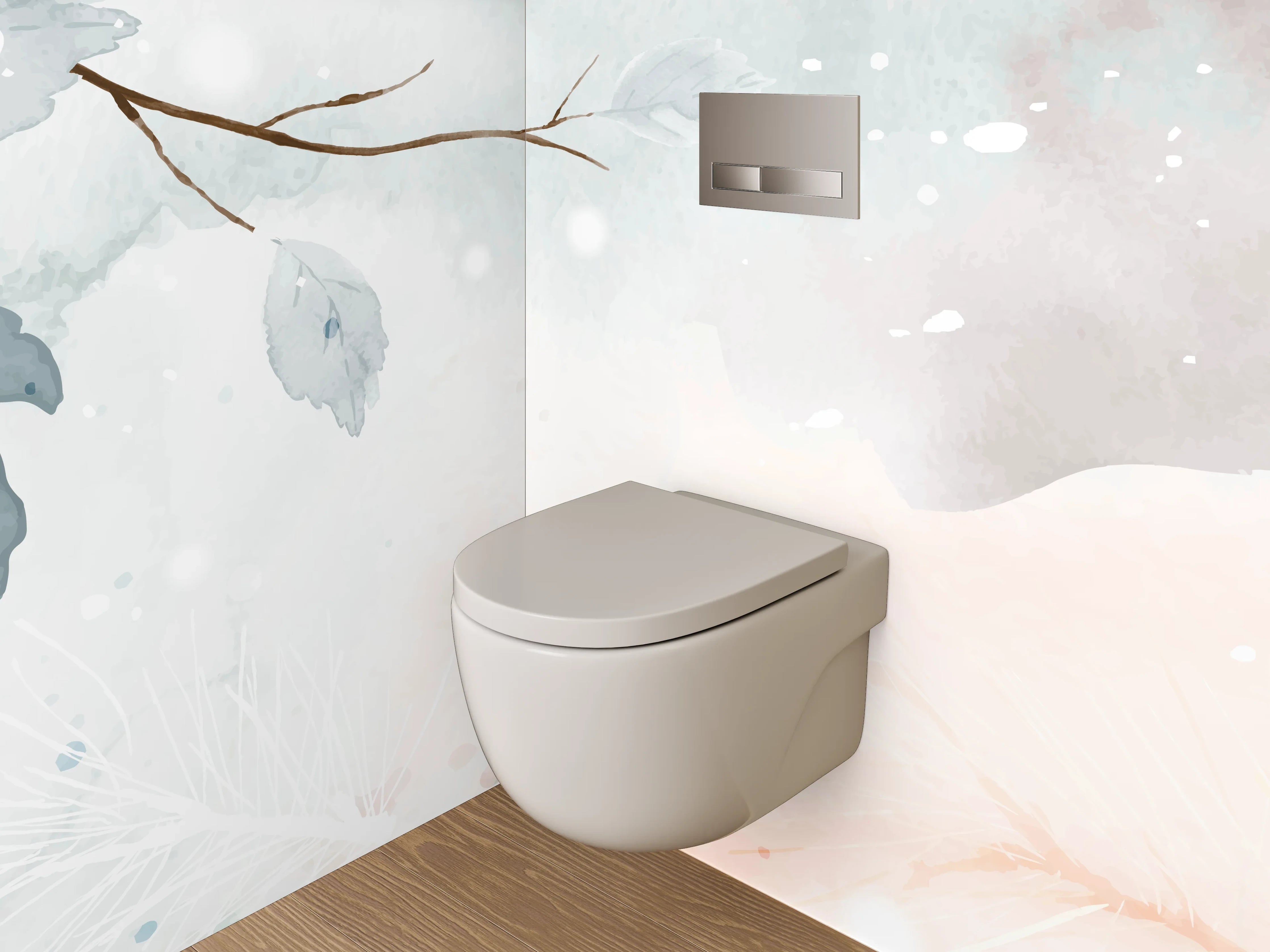 WC-Rückwand - Aquarell Zweige Beige Grau Weiß