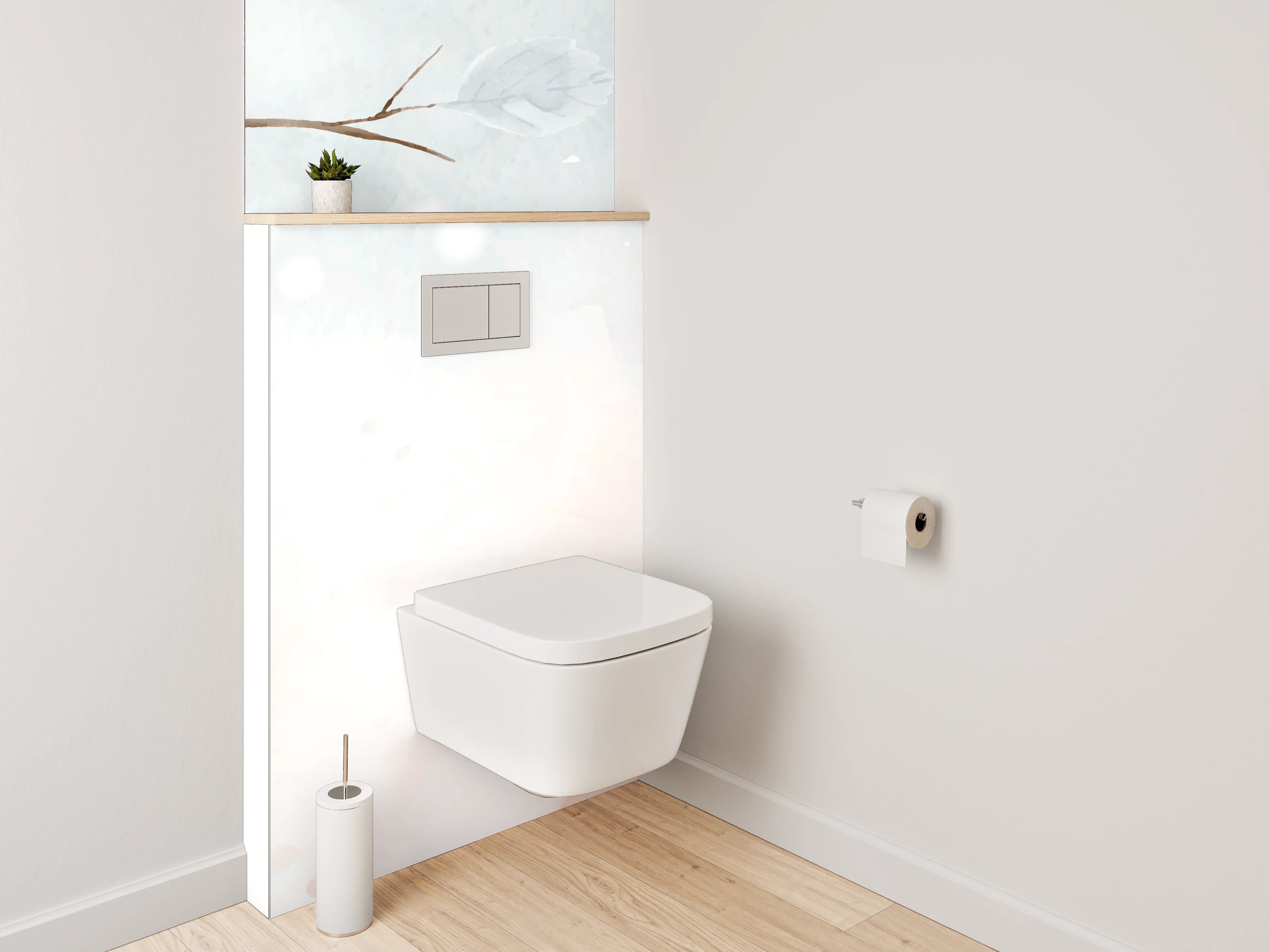 WC-Rückwand - Aquarell Zweige Beige Grau Weiß