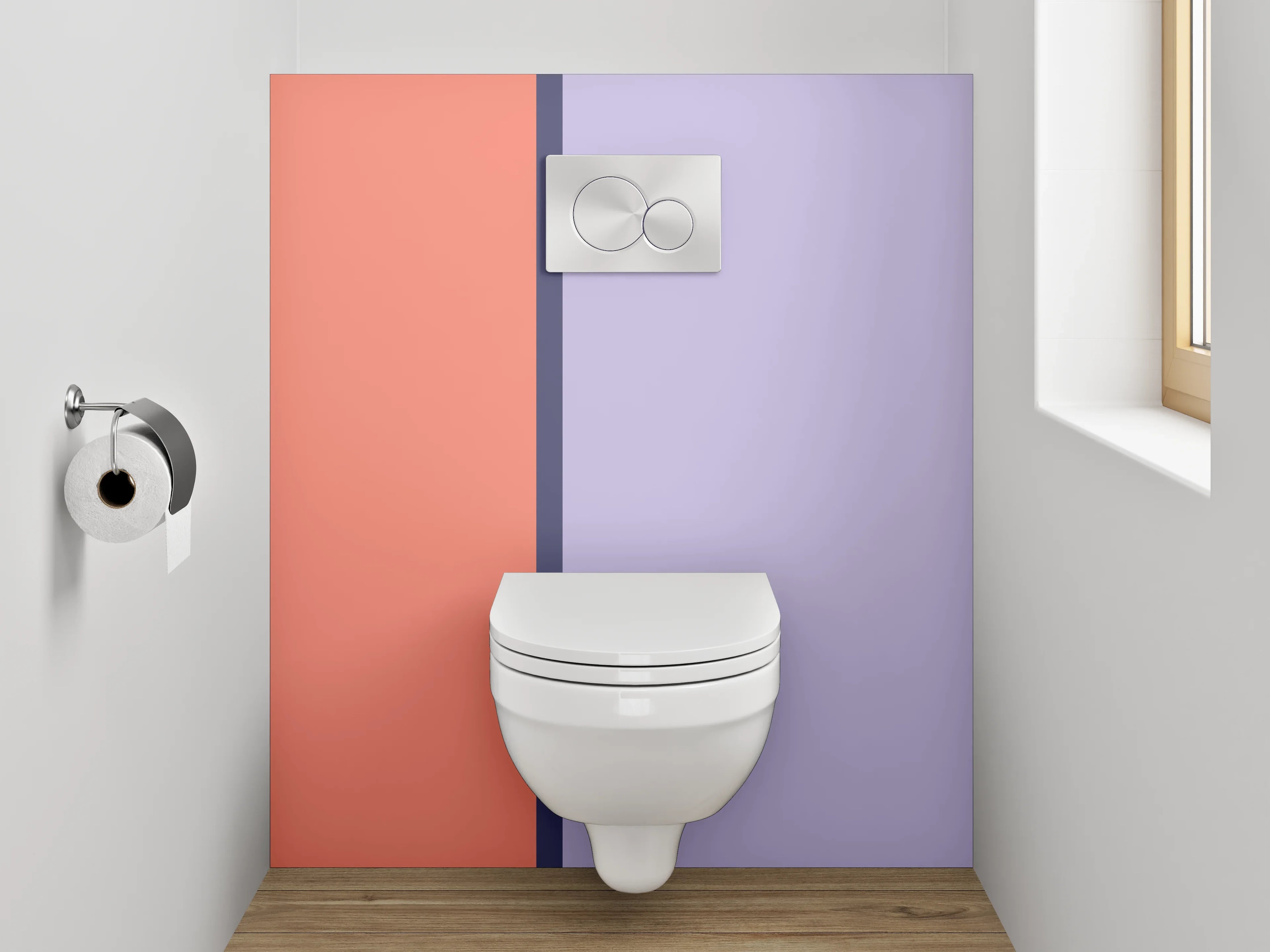 WC-Rückwand - Aquarellartige Farbverläufe in Lila und Koralle
