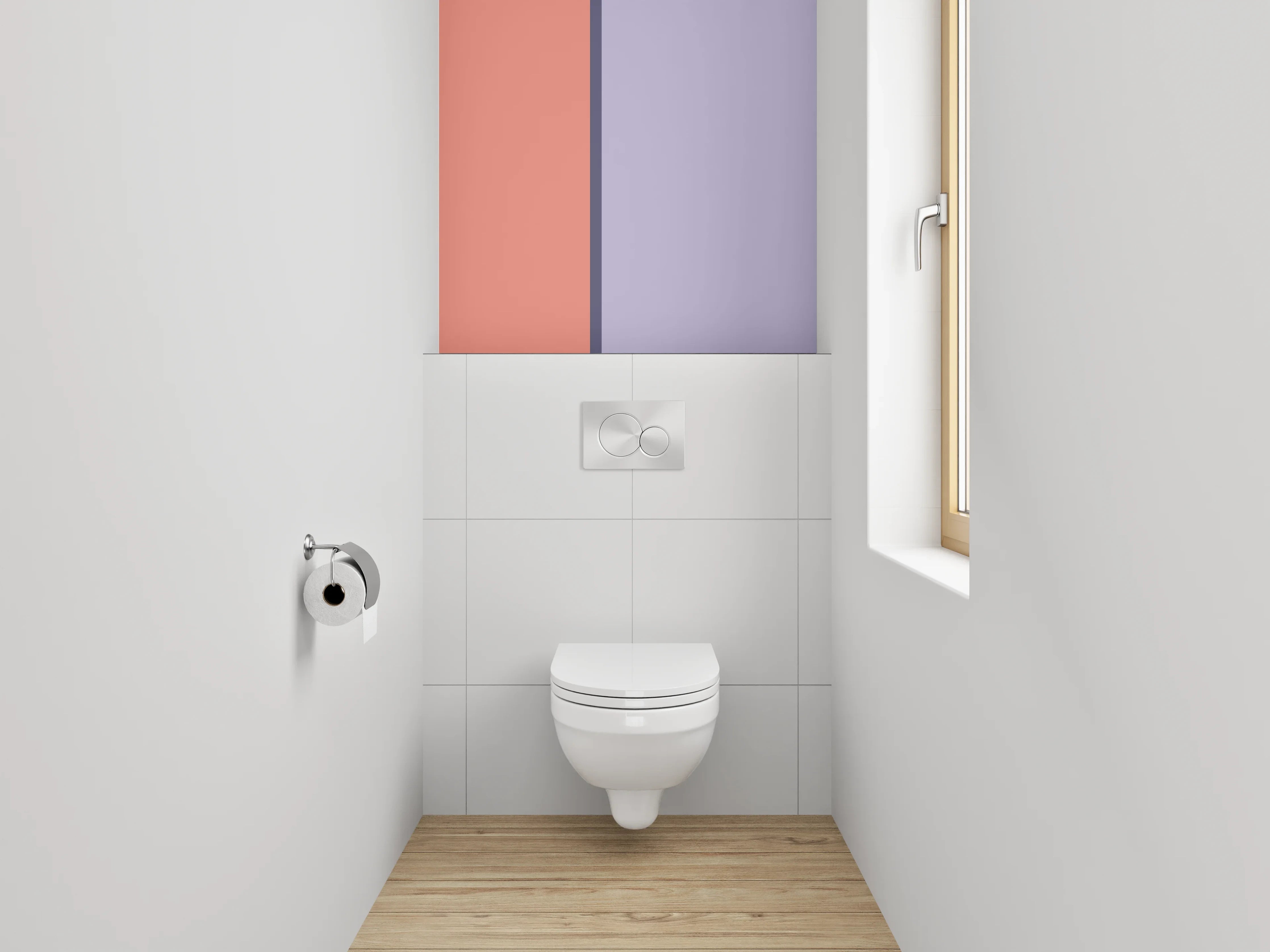 WC-Rückwand - Aquarellartige Farbverläufe in Lila und Koralle
