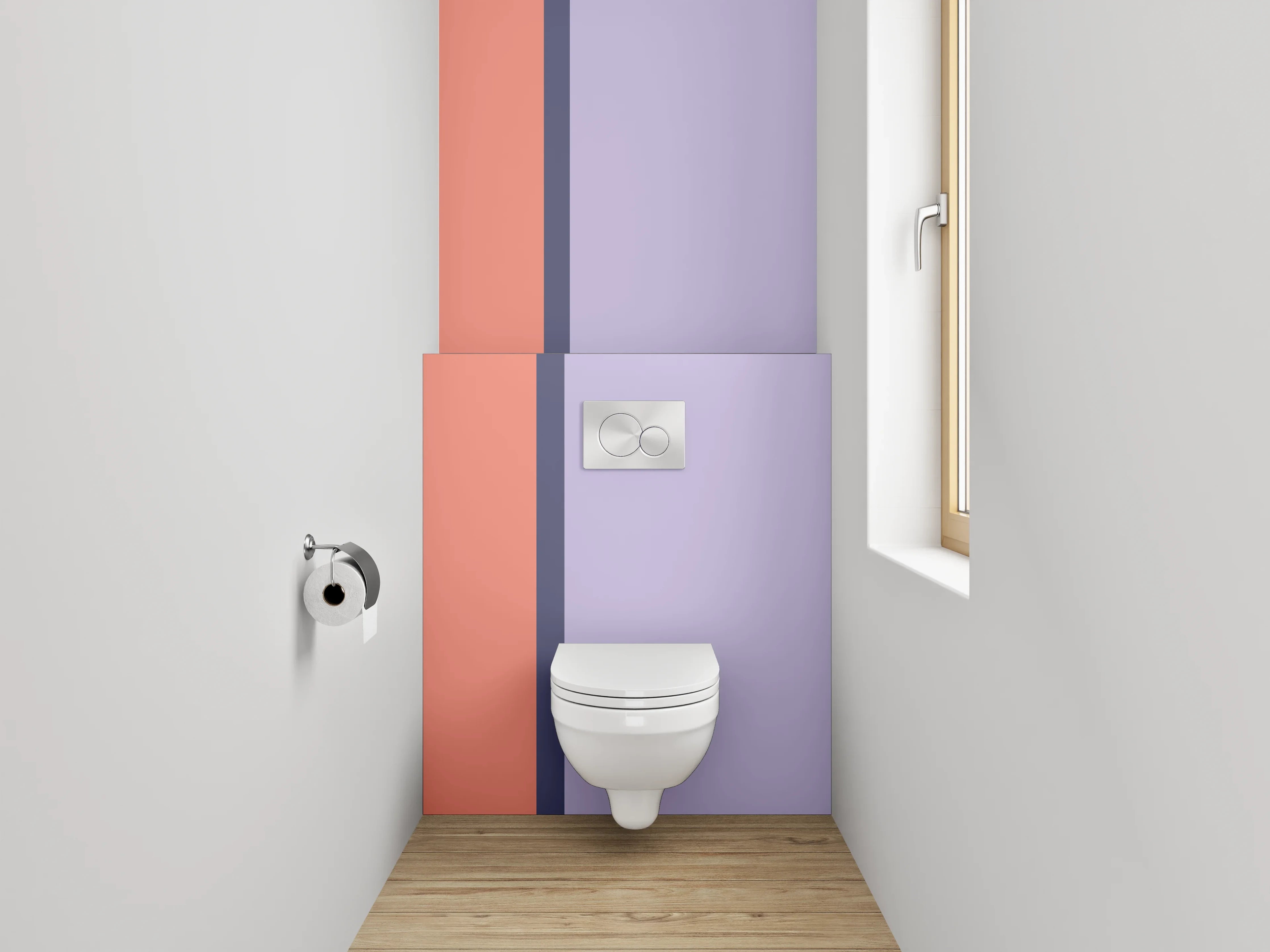 WC-Rückwand - Aquarellartige Farbverläufe in Lila und Koralle