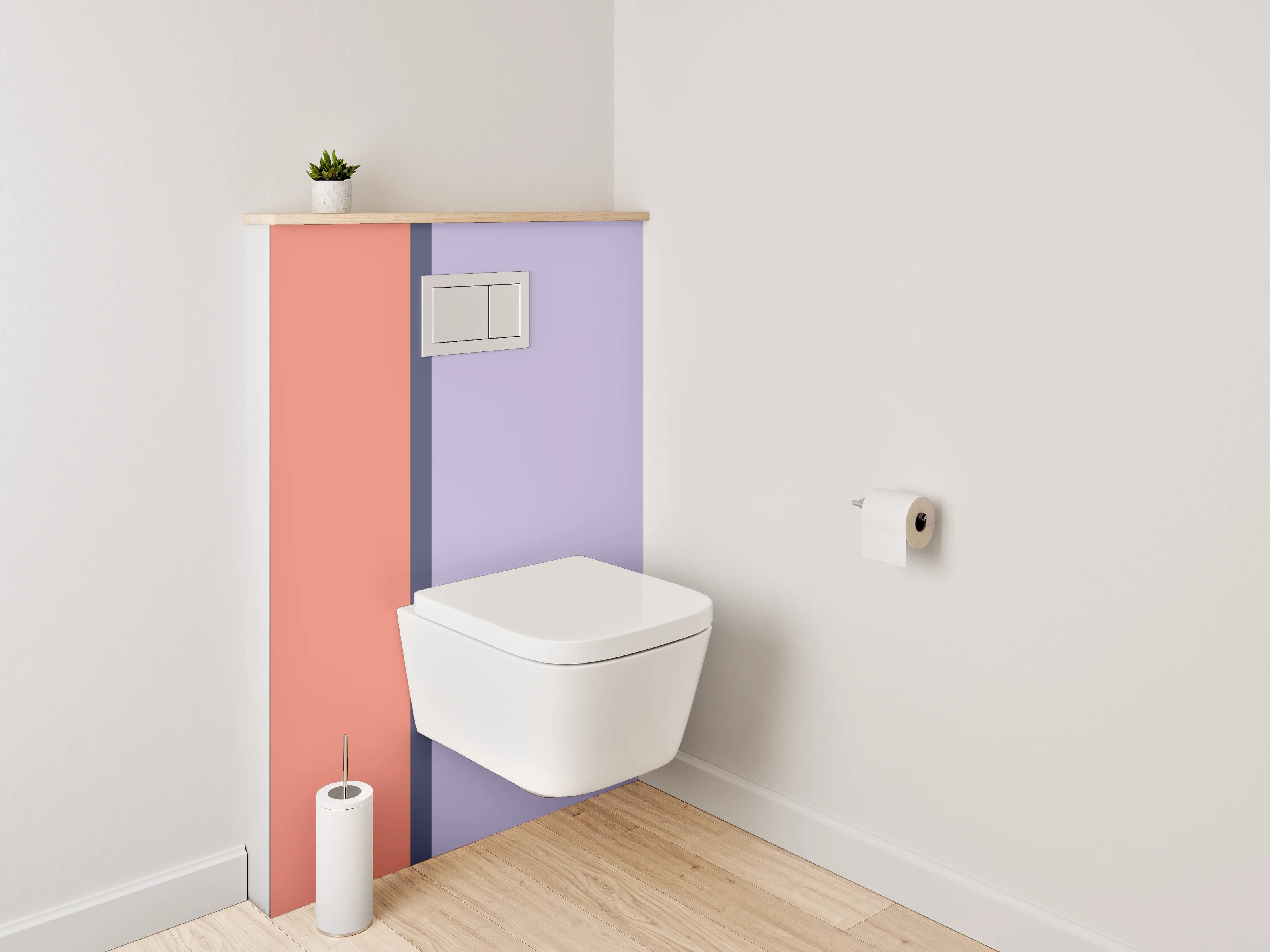 WC-Rückwand - Aquarellartige Farbverläufe in Lila und Koralle